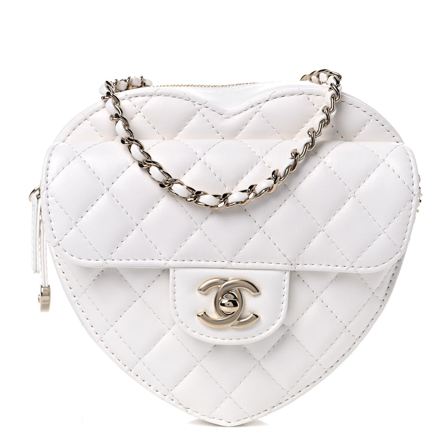 Lambskin Quilted CC In Love Heart Bag White