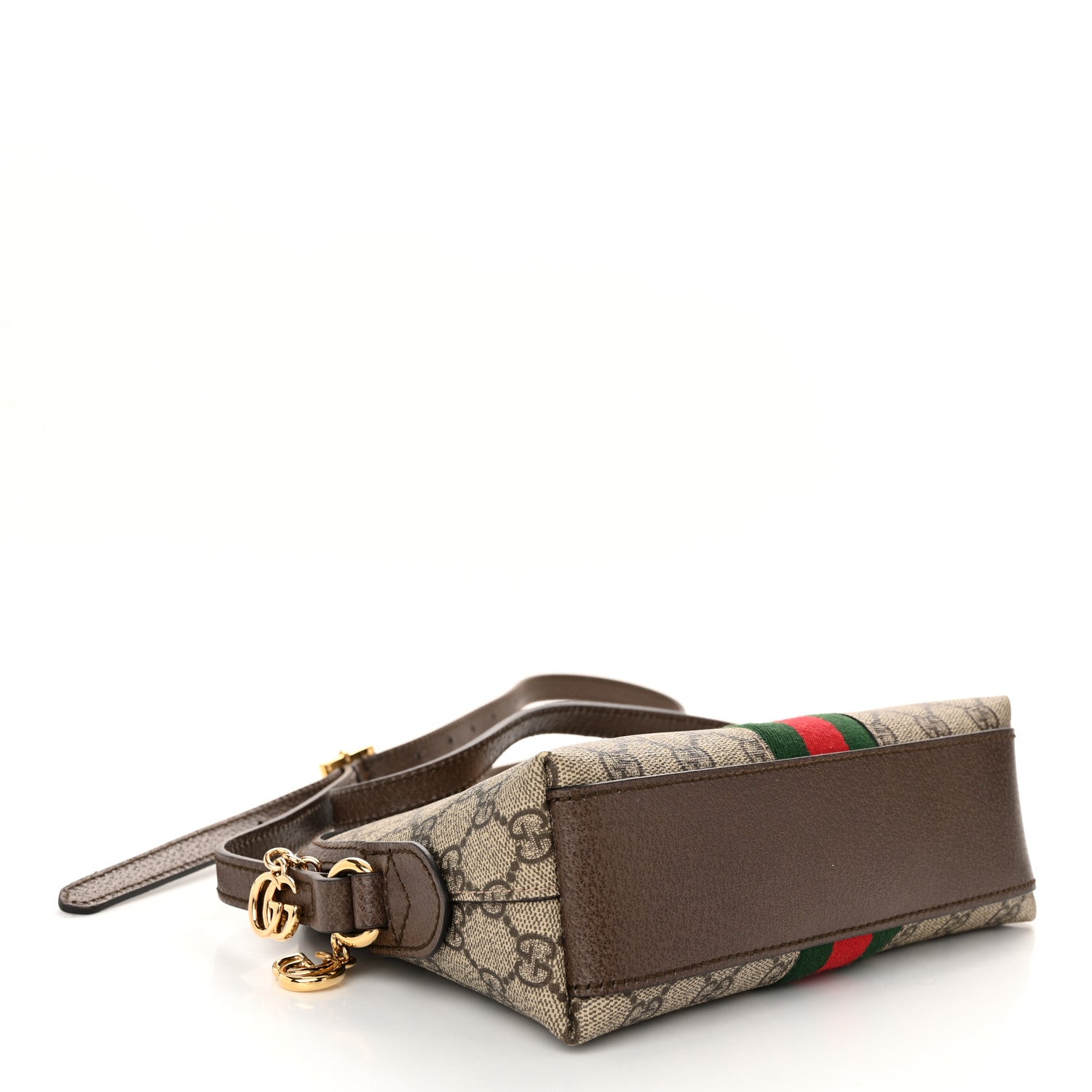 Gucci GG Supreme Monogram Textured Dollar Calfskin Web Small Ophidia Dome Shoulder Bag Beige Ebony New Acero 4 of 10