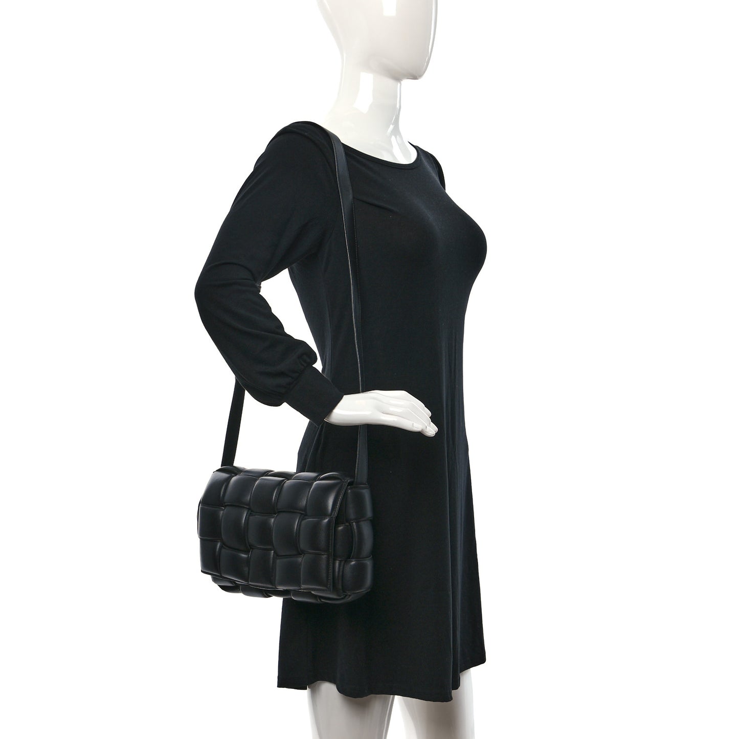 Nappa Maxi Intreccio Padded Cassette Crossbody Bag Black