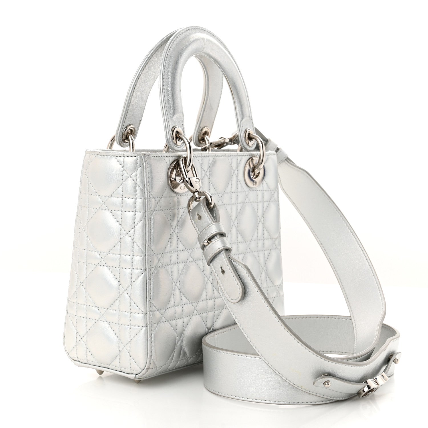 Christian Dior Iridescent Metallic Lambskin Cannage Small My ABCDior Lady Dior Silver 3 of 14