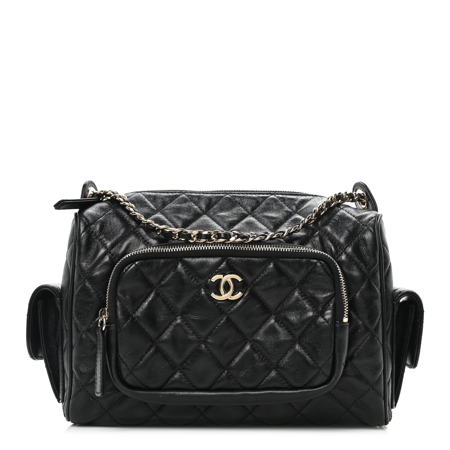 Chanel Shiny Crumpled Lambskin Quilted Medium Preppy Pocket Camera