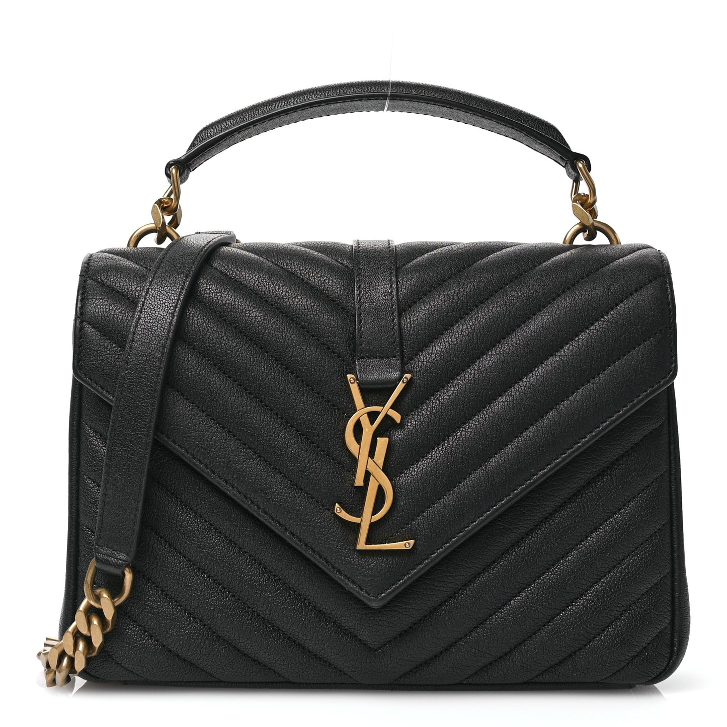 Sheepskin Matelasse Chevron Monogram Medium College Bag Black
