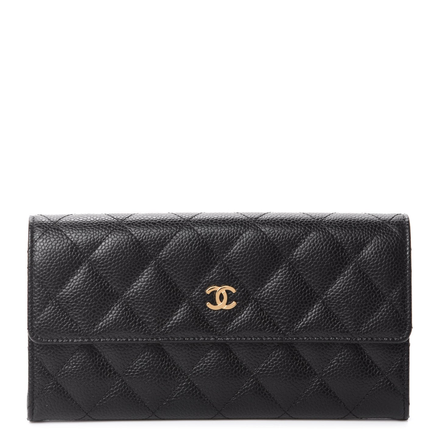 Caviar Quilted Large Gusset Flap Wallet Black