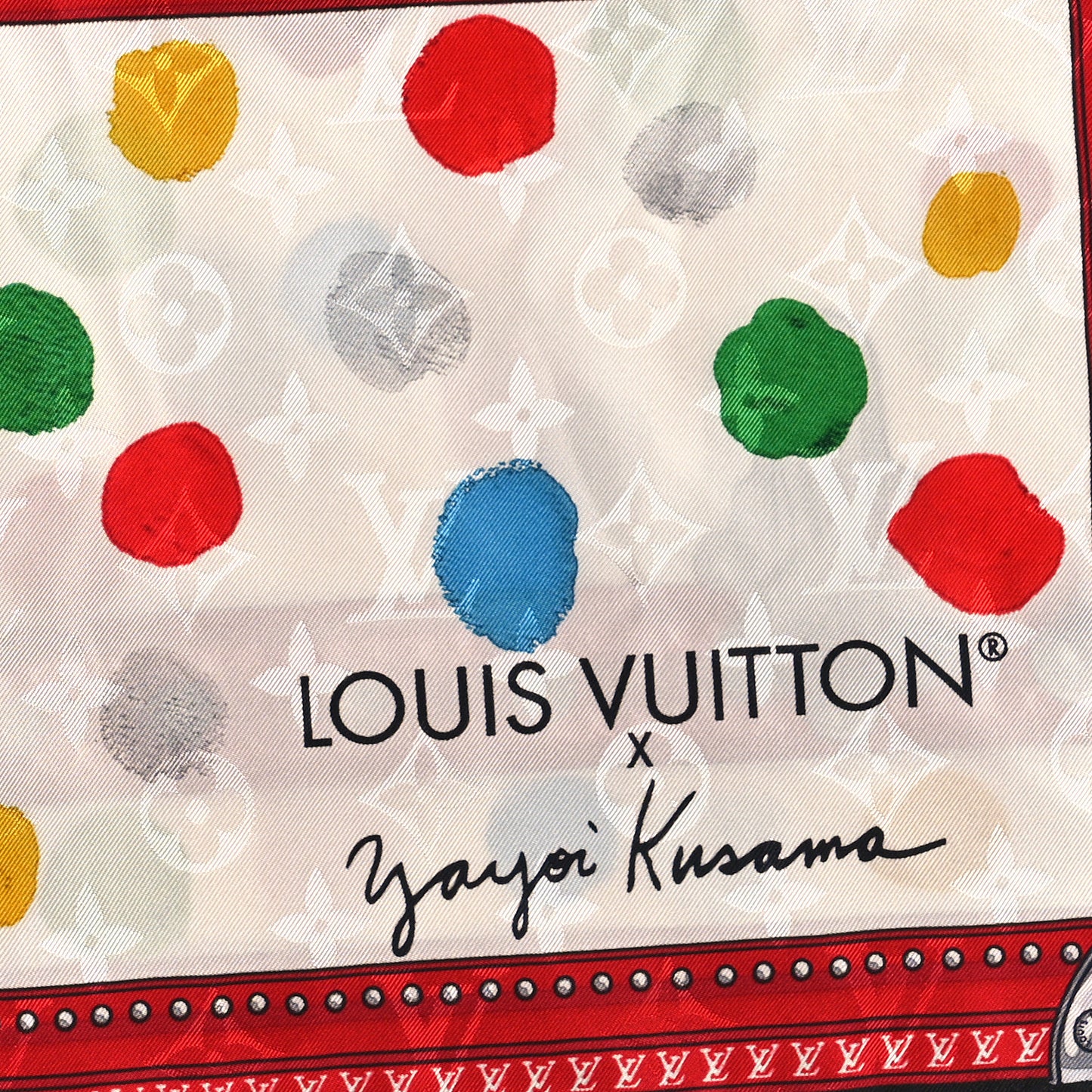 LV X YK Silk Monogram Dots Scarf 90 White