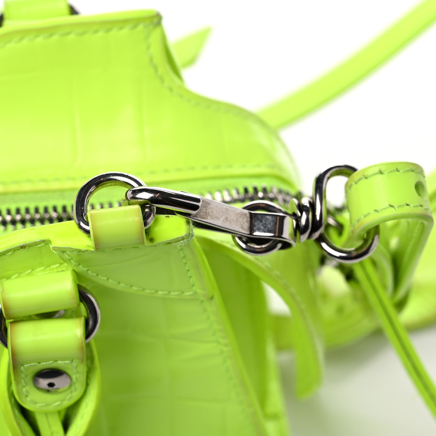 Semi Shiny Calfskin Crocodile Embossed Neo Classic Silver Hardware Mini City Fluo Yellow