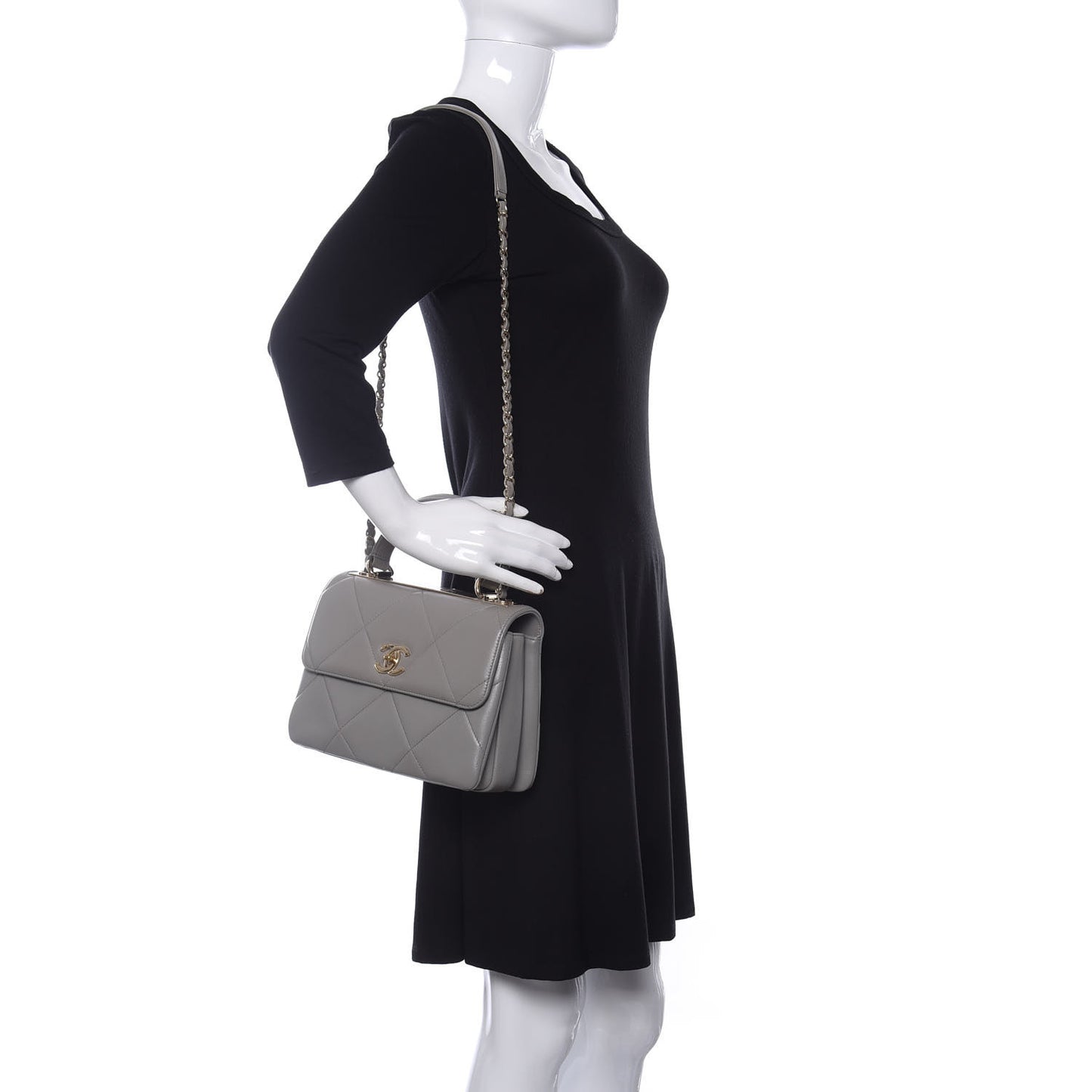 Lambskin Quilted Small Trendy CC Flap Dual Handle Bag Grey