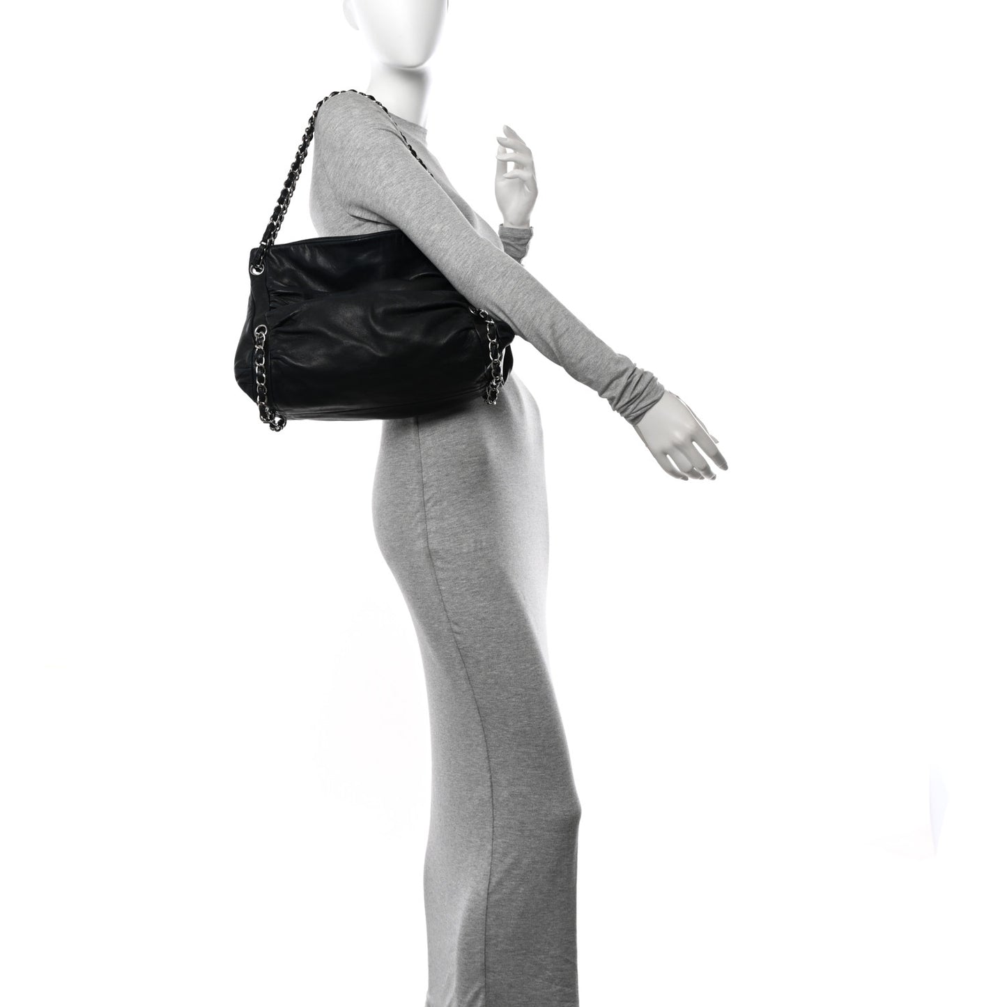Lambskin Large Sharpei Shoulder Bag Black