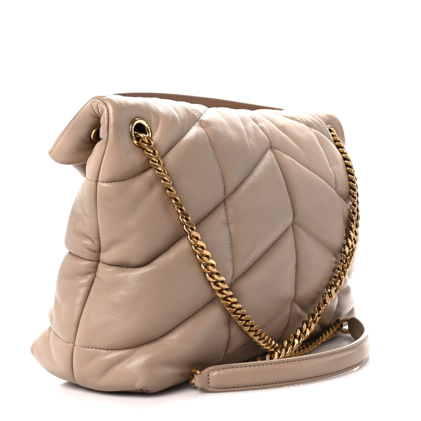 Lambskin Quilted Medium Loulou Puffer Monogram Chain Satchel Dark Beige