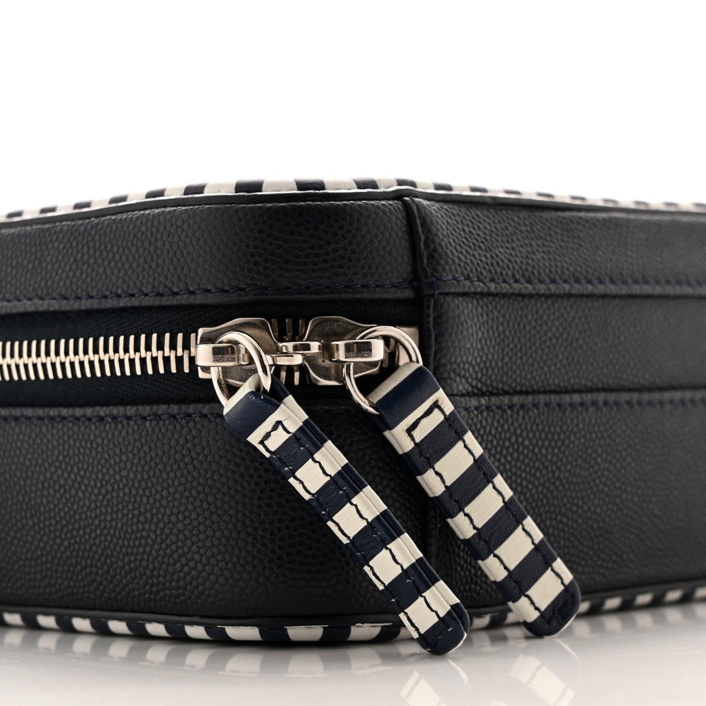 Caviar Quilted Striped Small CC Filigree Vanity Case Navy White