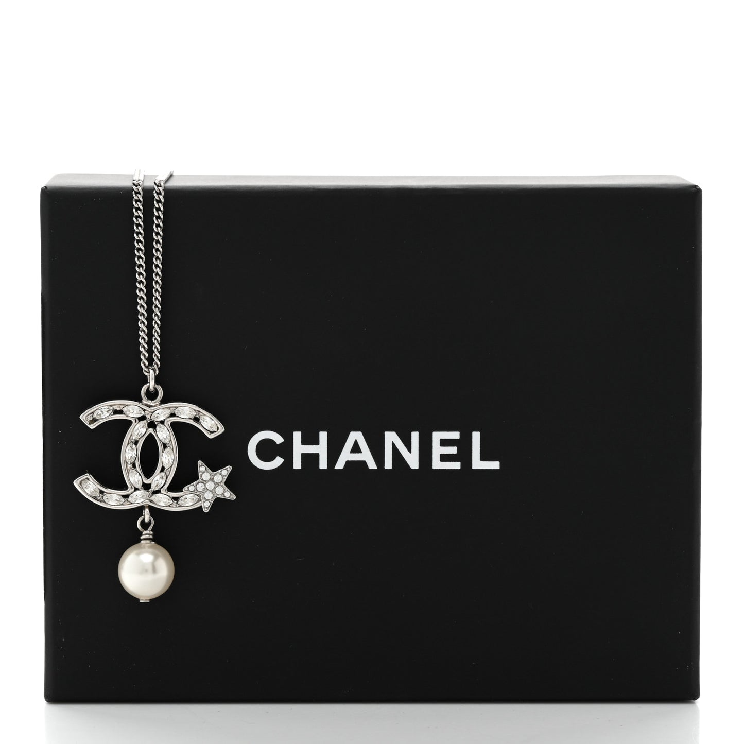 Crystal CC Star Pearl Drop Necklace Silver
