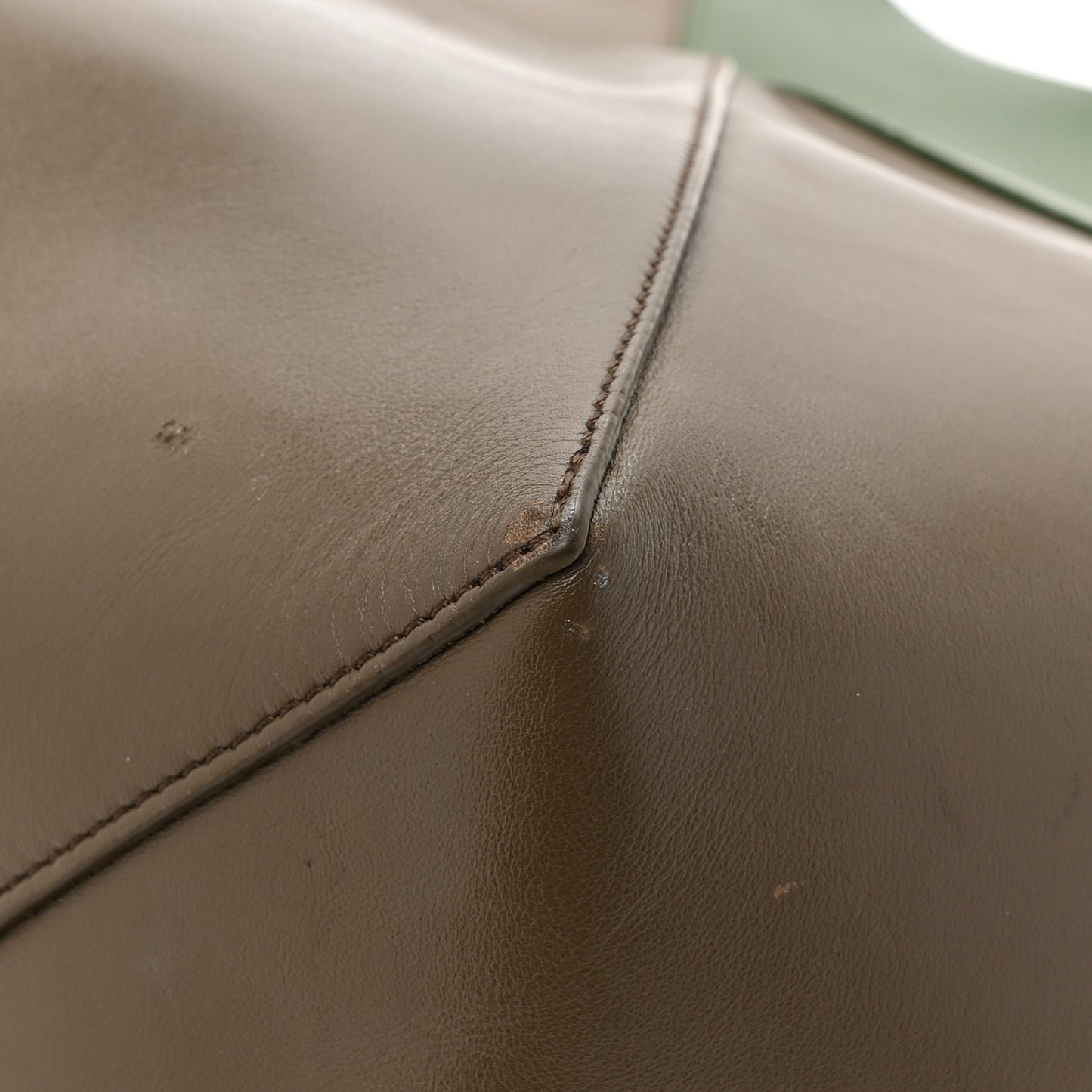 Shiny Calfskin Large Puzzle Fold Tote Umber Hunter Green