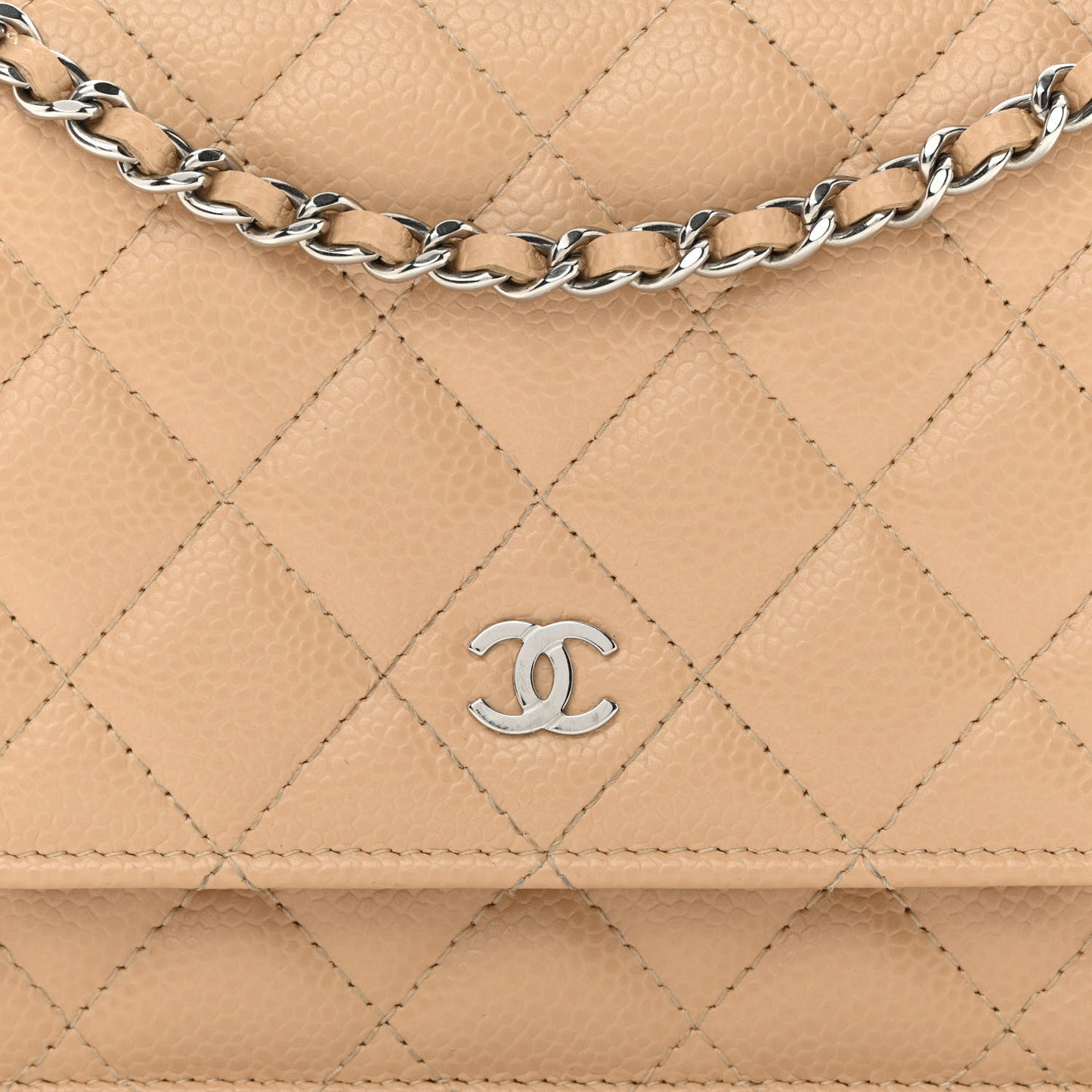 Caviar Quilted Wallet On Chain WOC Beige