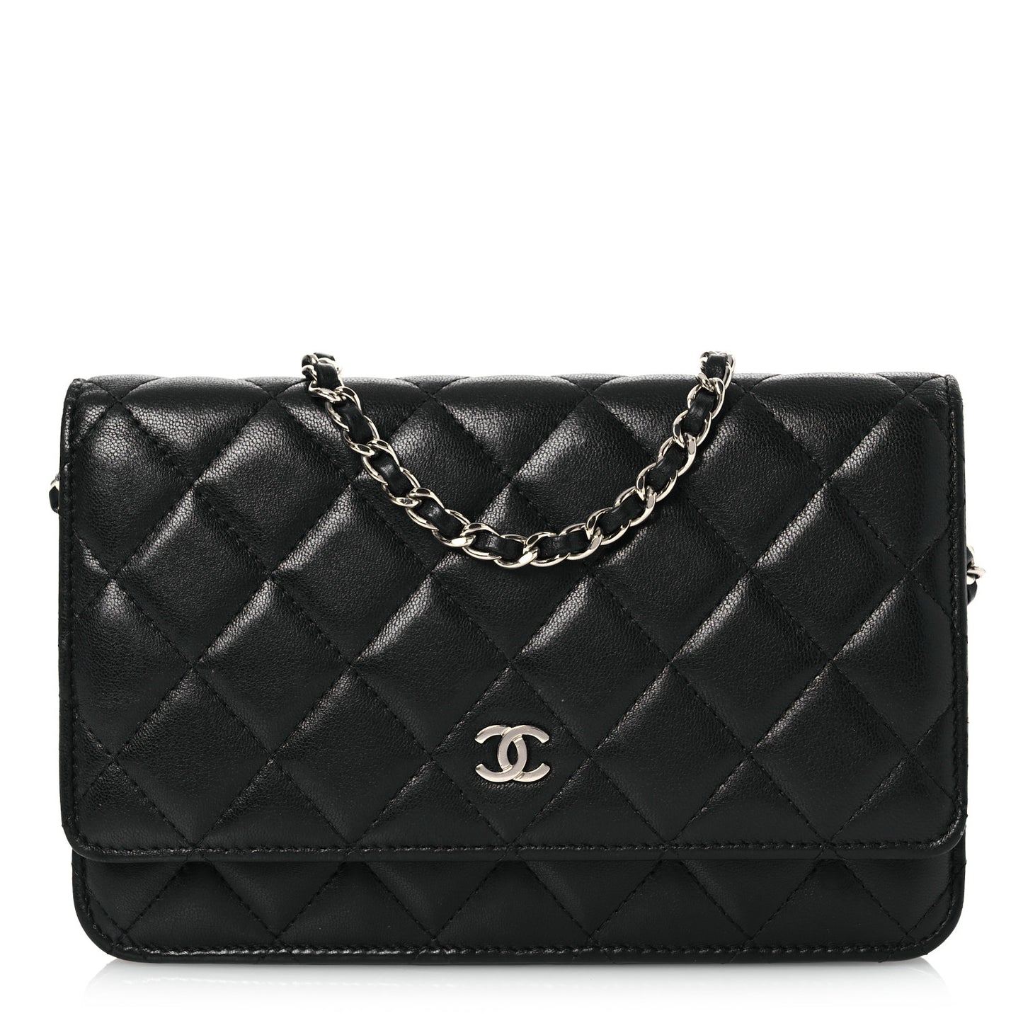 Lambskin Quilted Wallet On Chain WOC Black