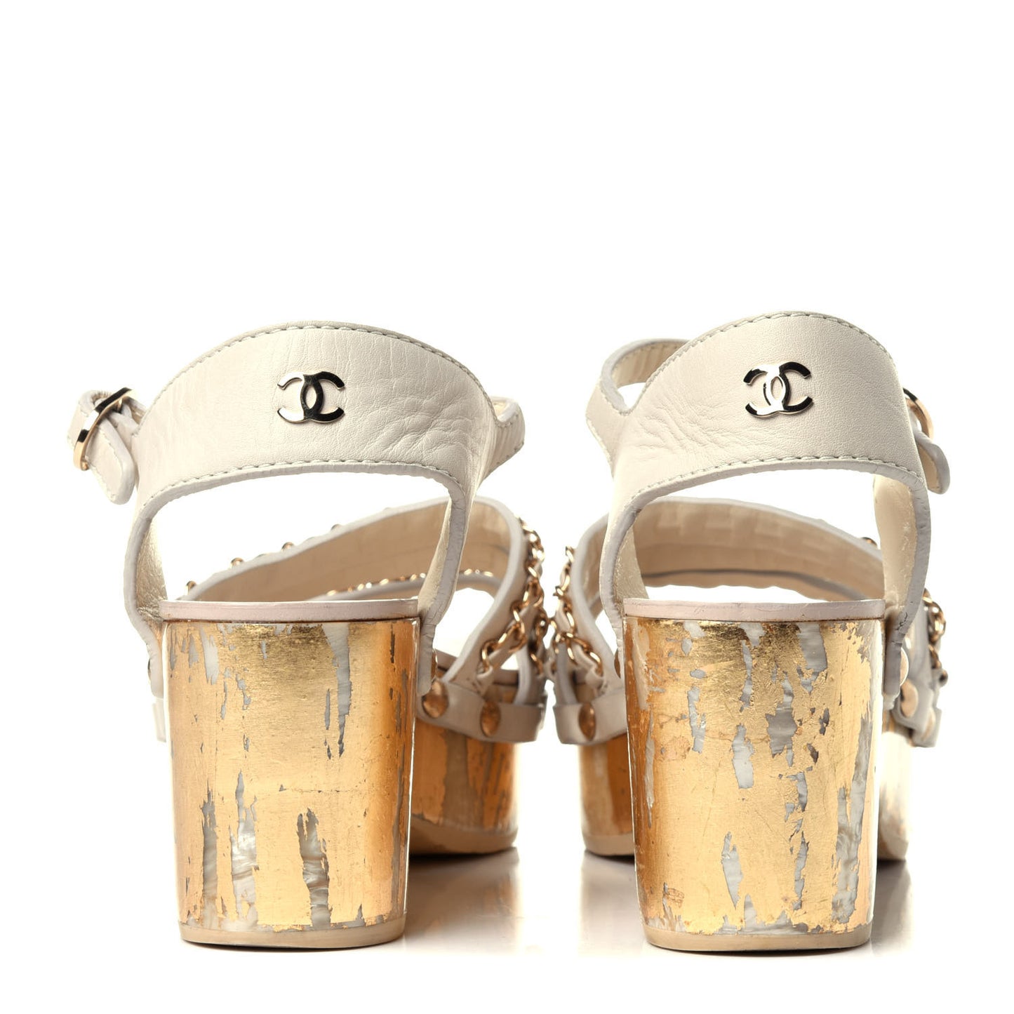 Calfskin Chain Wedge Sandals 36 White