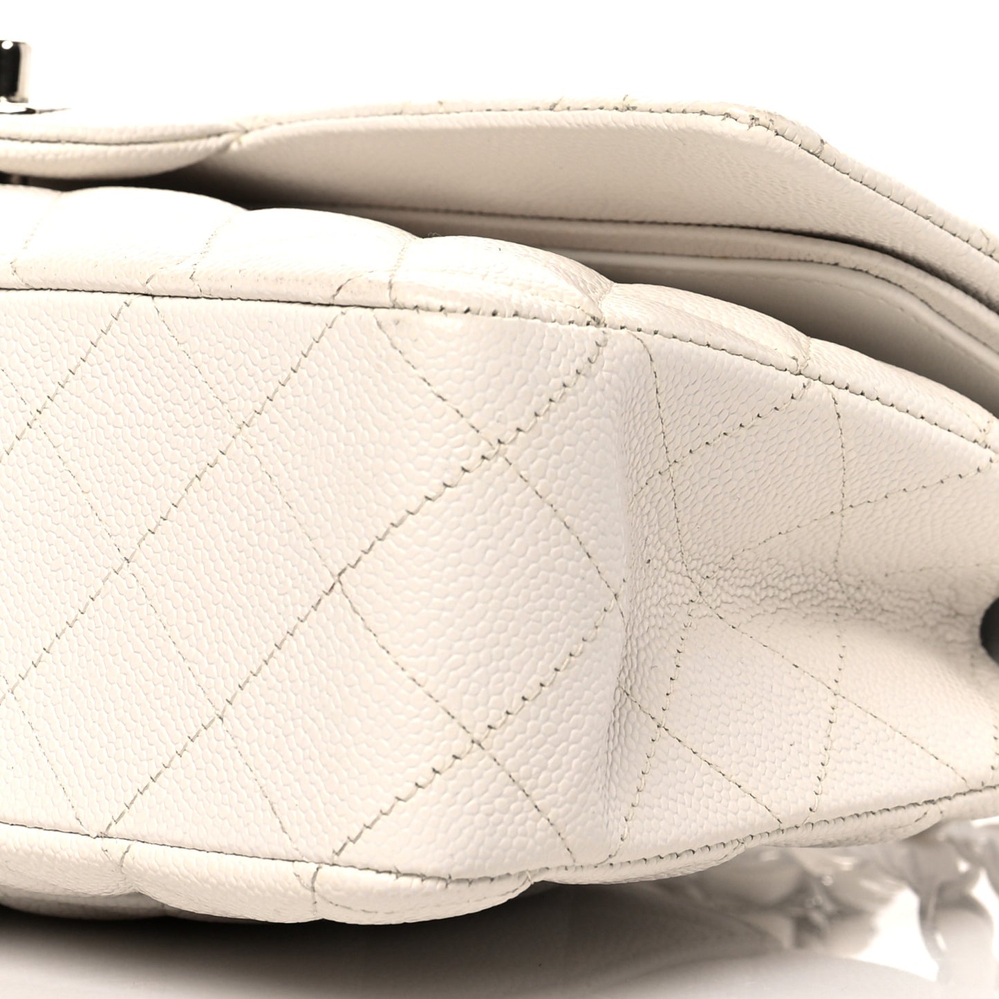 Caviar Quilted Medium Double Flap White