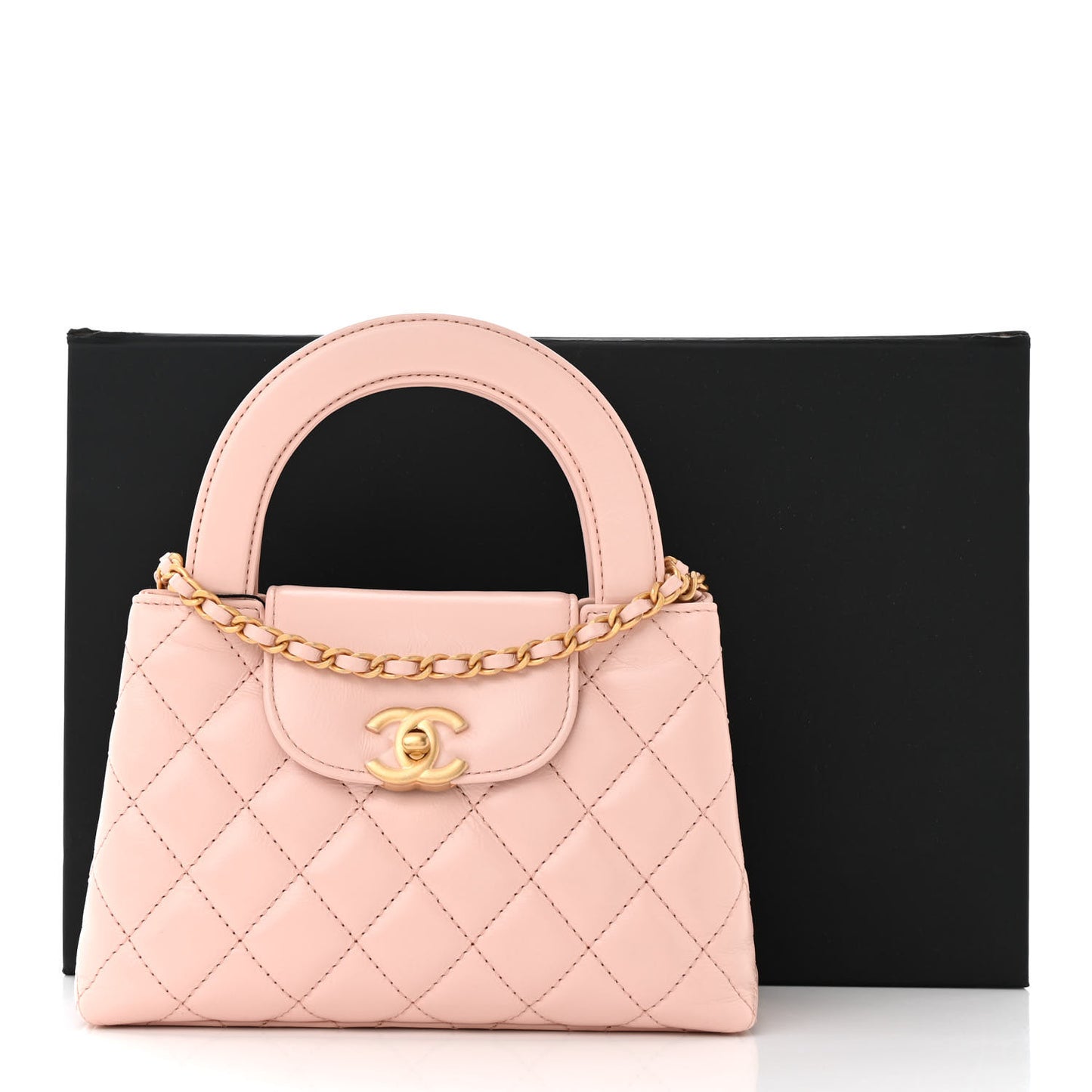 Shiny Aged Calfskin Quilted Nano Kelly Shopper Light Pink