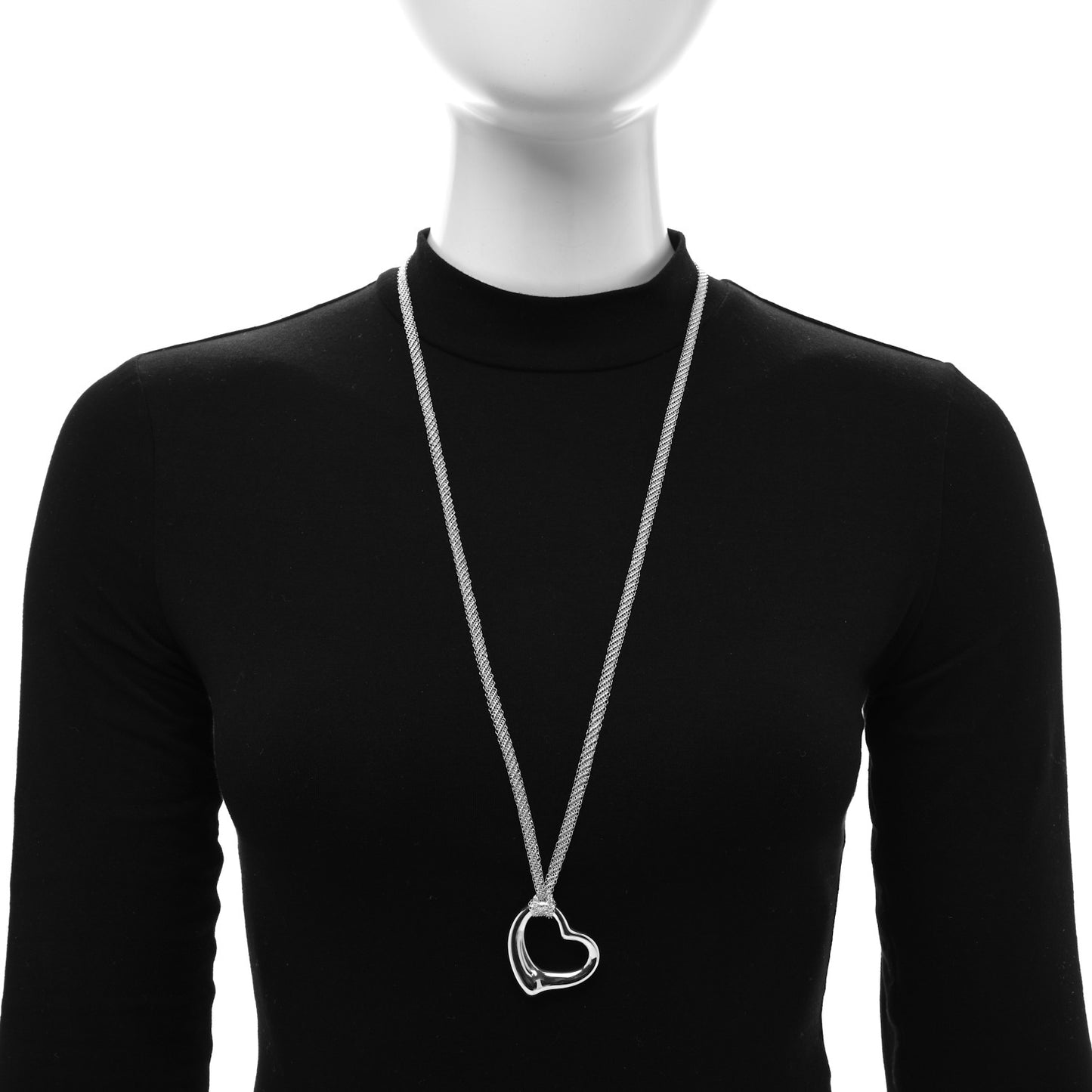 Sterling Silver 35mm Elsa Peretti Open Heart Pendant Mesh Necklace