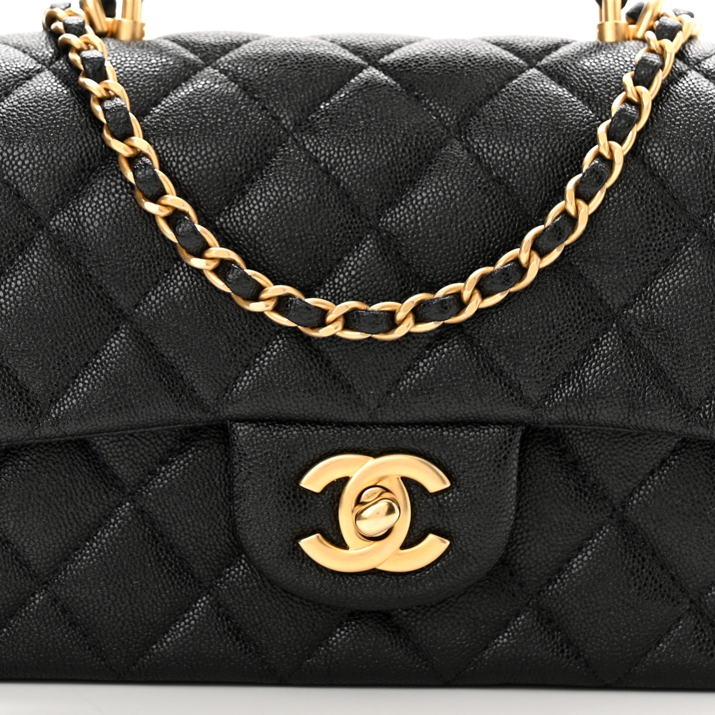 Caviar Quilted Mini Top Handle Rectangular Flap Black