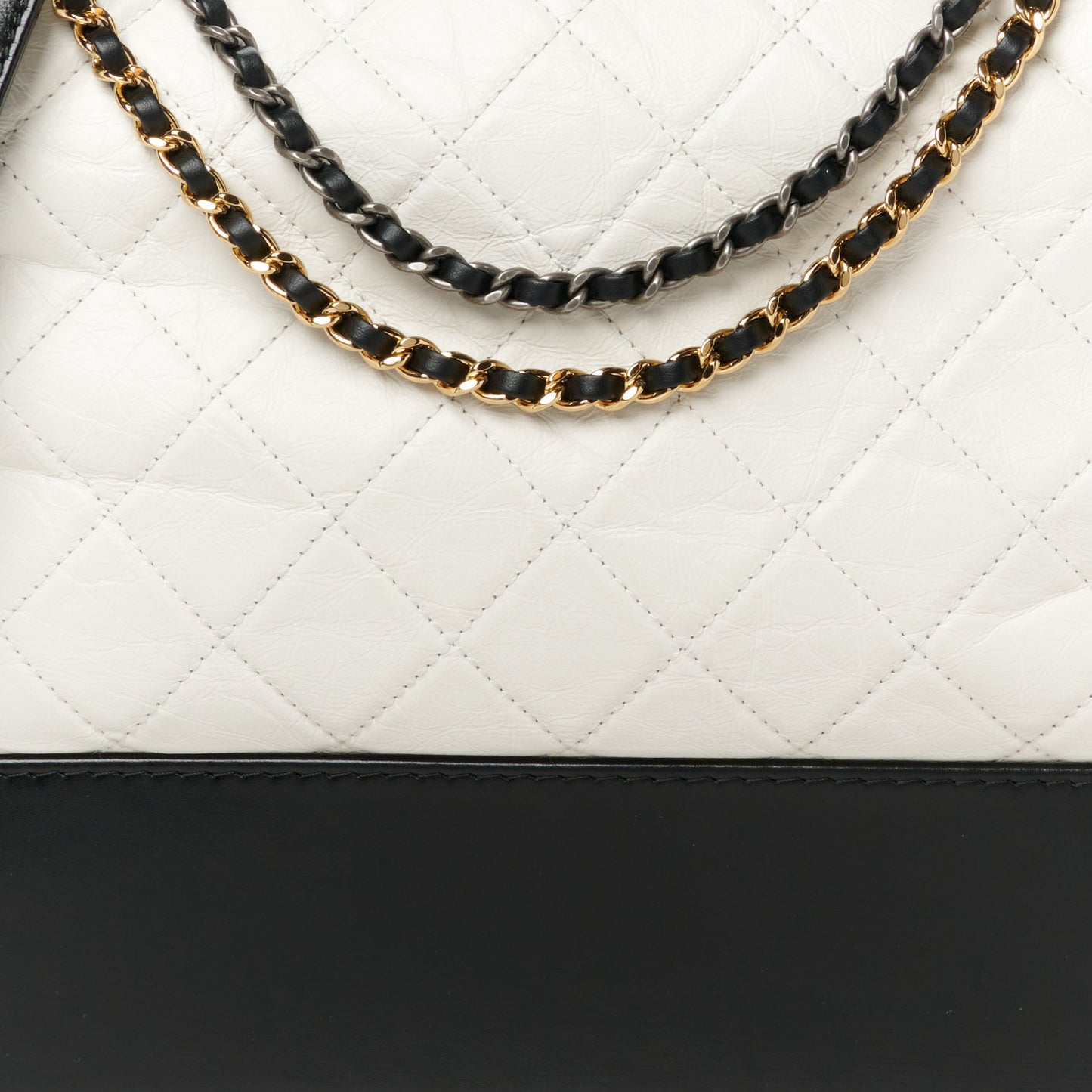 Aged Calfskin Quilted Large Gabrielle Hobo White Black