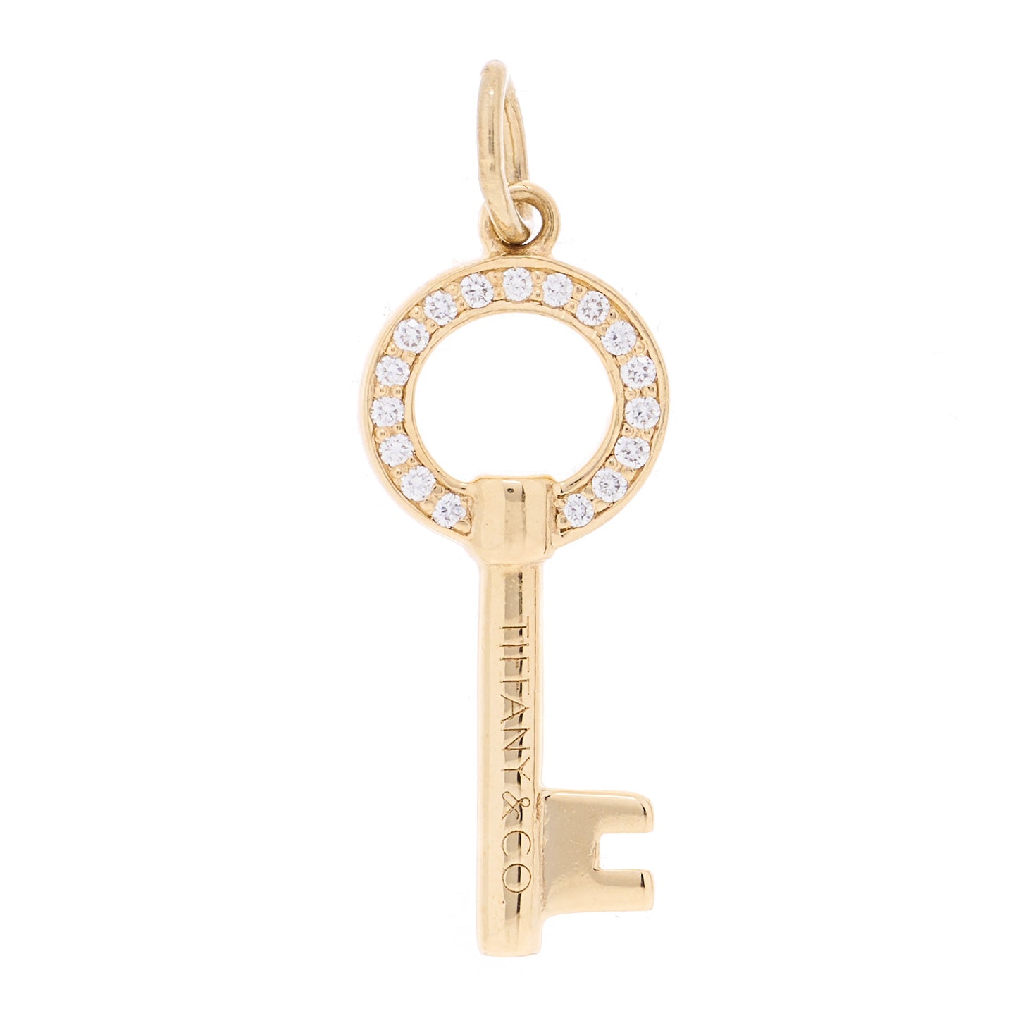18K Yellow Gold Diamond Modern Keys Open Round Key Pendant