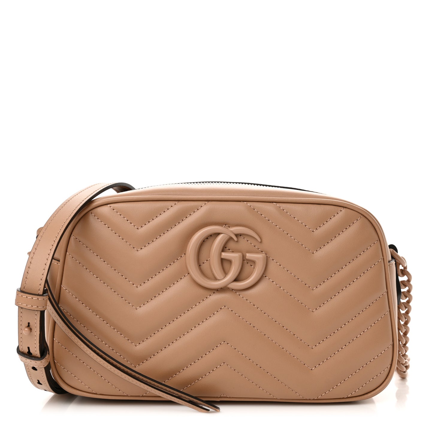 Calfskin Matelasse Monochrome Small GG Marmont Chain Shoulder Bag Camelia