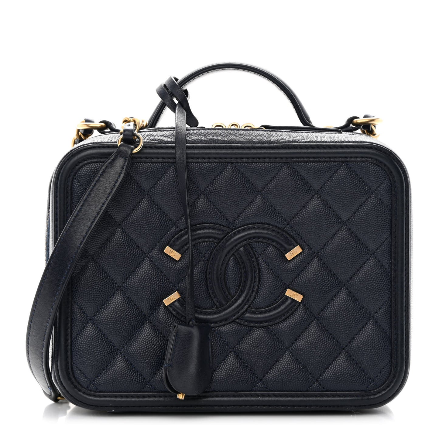 Caviar Quilted Medium CC Filigree Vanity Case Navy