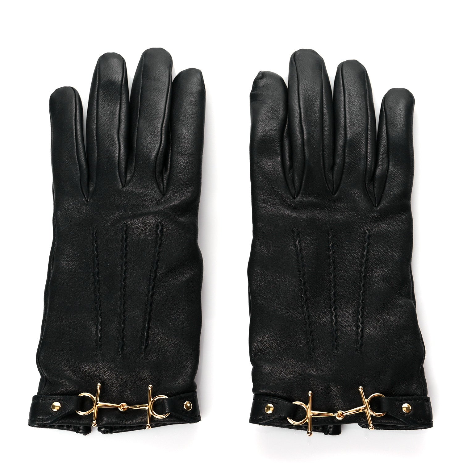 Hermes Lambskin Cashmere Voltige Gloves 7 Black 1 of 3