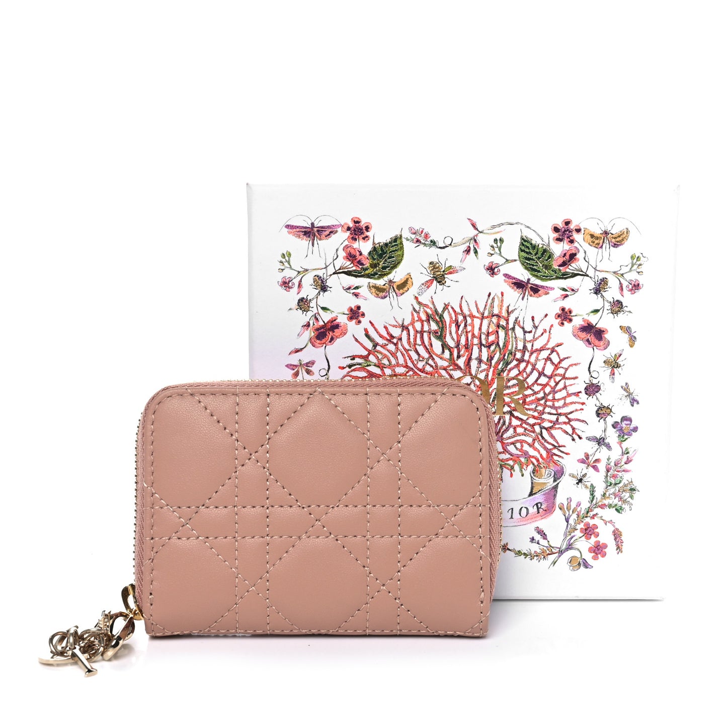 Lambskin Cannage Small Lady Dior Voyageur Coin Purse Rose Des Vents