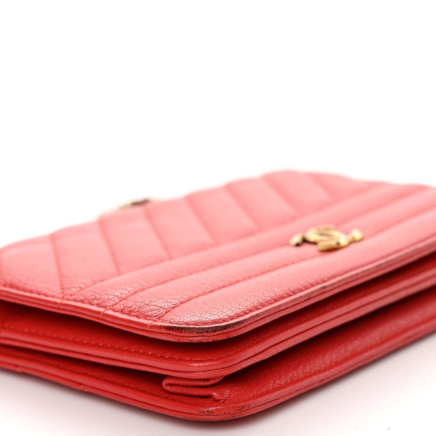 Goatskin Diagonal Quilted Wallet On Chain WOC Red