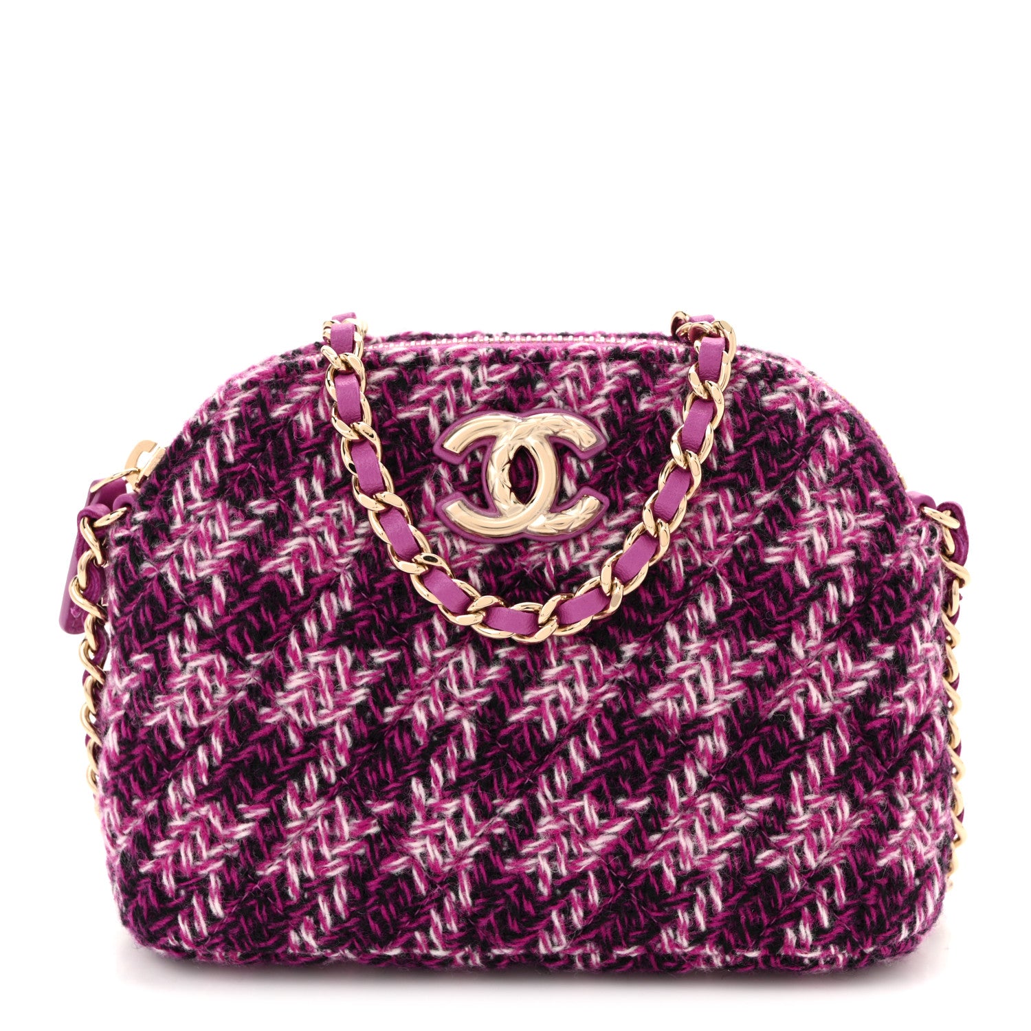 Chanel Tweed Quilted Mini Clutch With Chain Purple 1850123