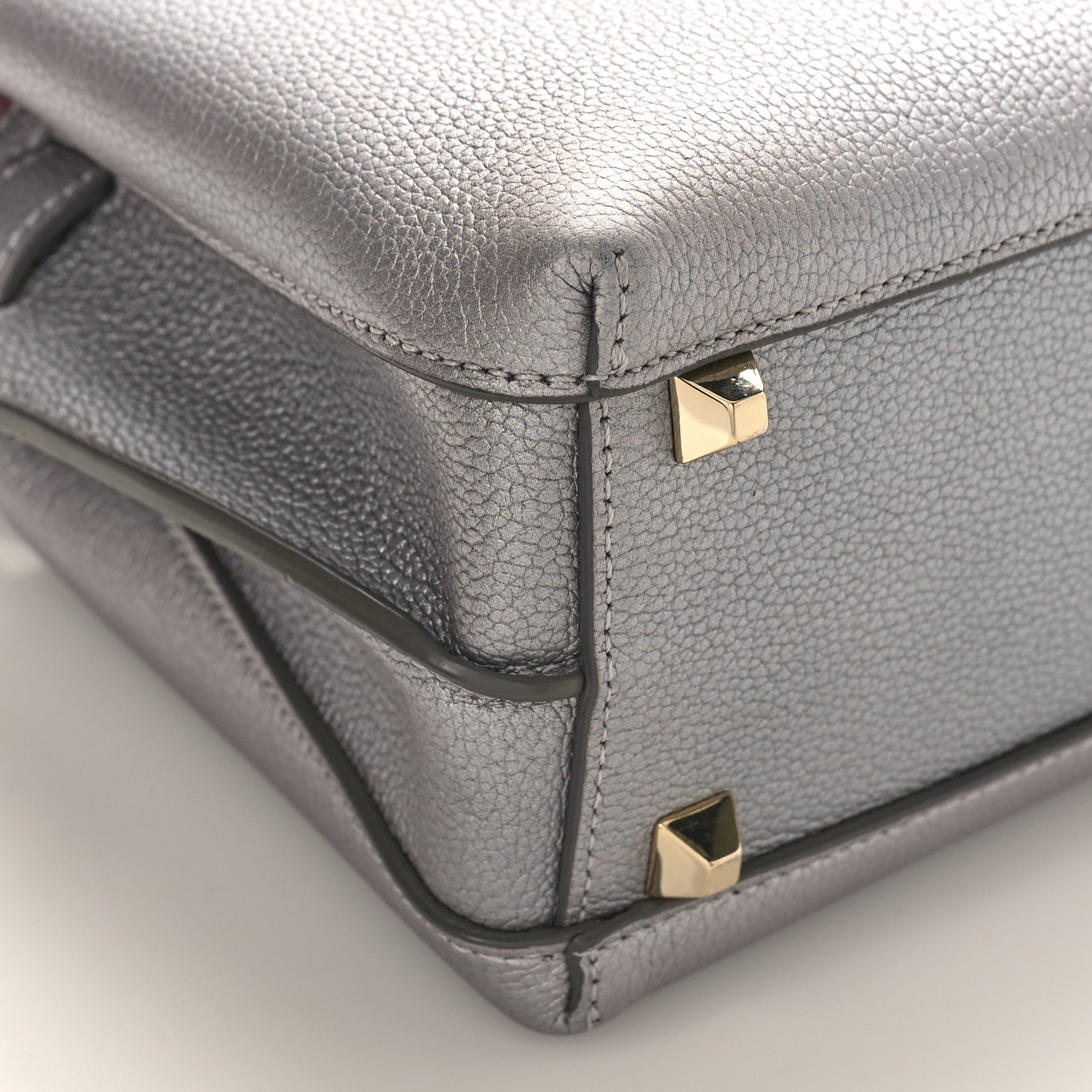 MCM Metallic Grained Calfskin Mini Milla Tote Spike Silver 8 of 9