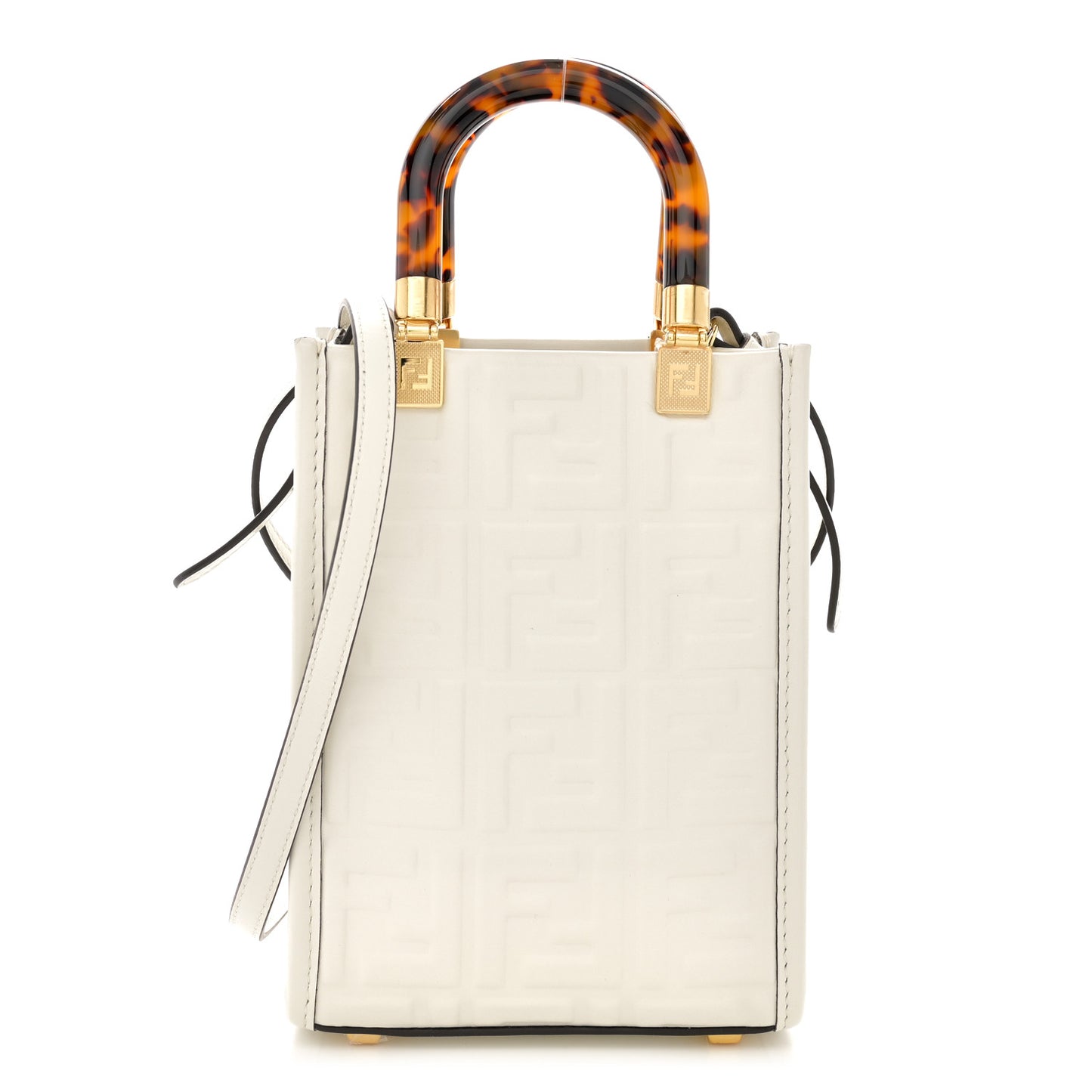 Vitello Plexiglass FF Embossed Mini Fendi Sunshine Shopper Tote White