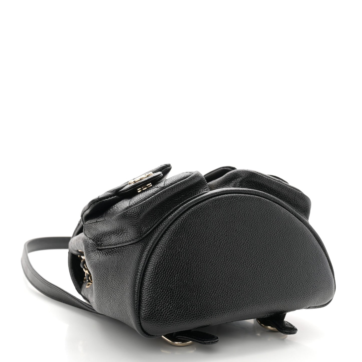 Shiny Caviar Quilted Small Duma Pockets Drawstring Backpack Black