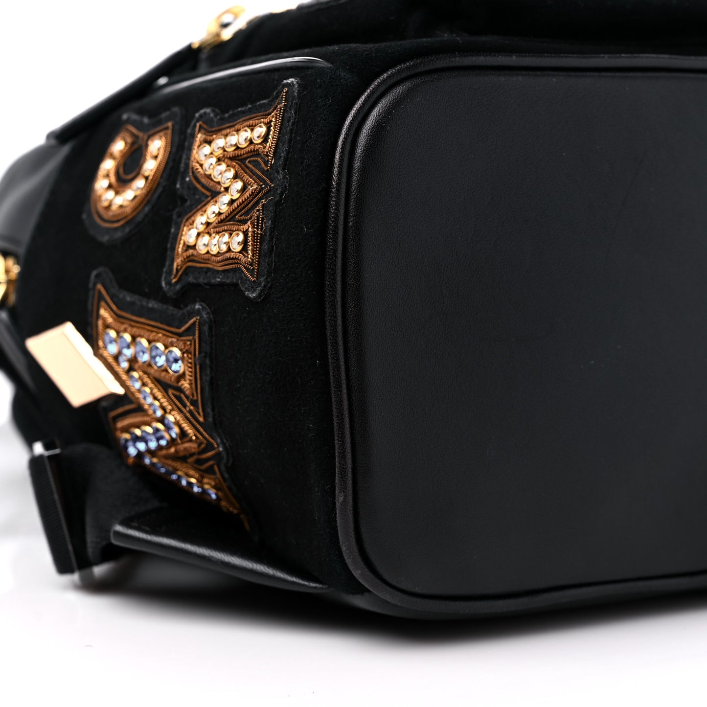 Suede Crystal Victory Patch Backpack Black