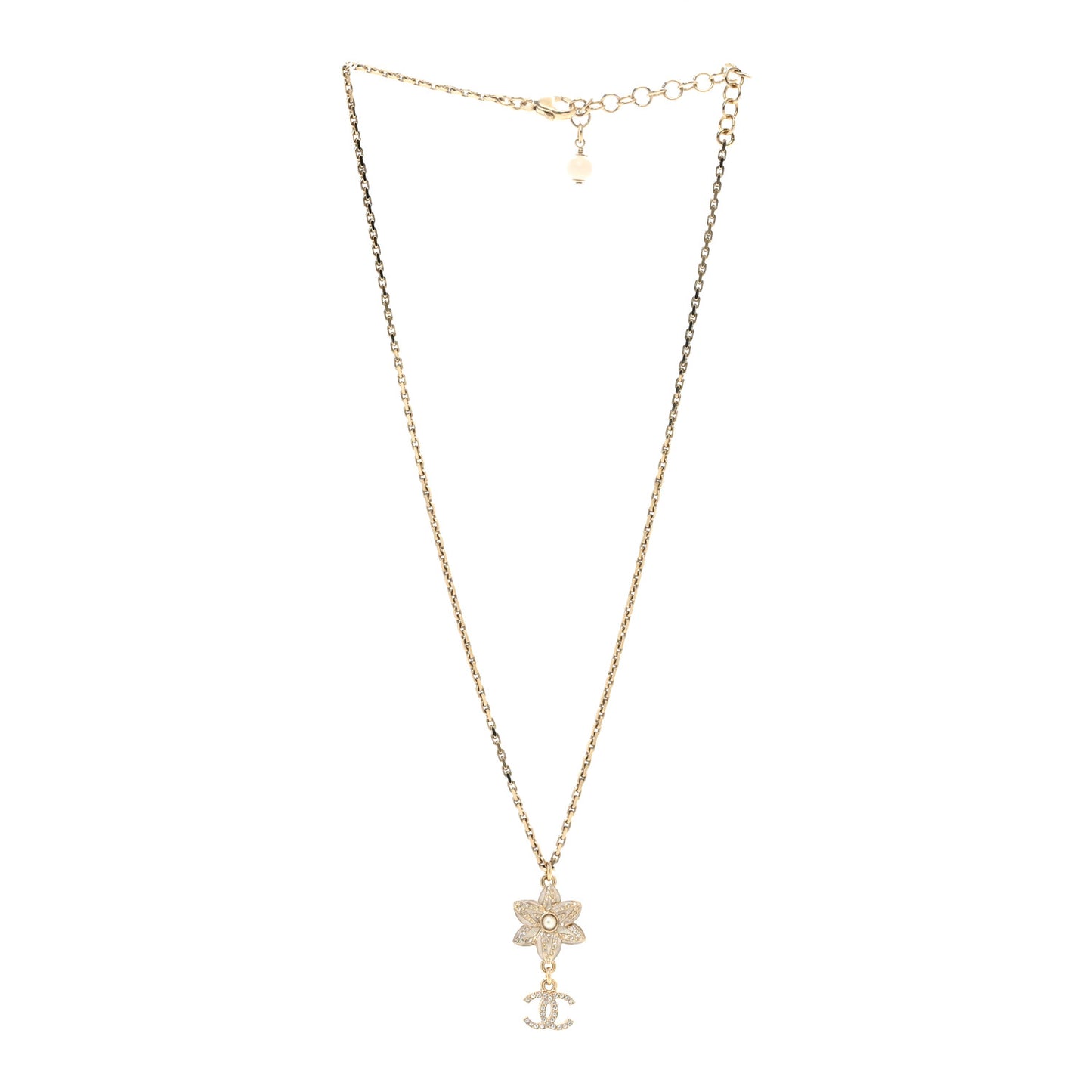 Enamel Crystal CC Camellia Flower Necklace Gold White