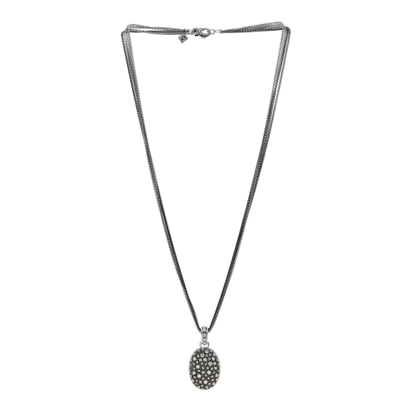 Sterling Silver Diamond Midnight Melange Oval Enhancer Pendant Four Strand Necklace