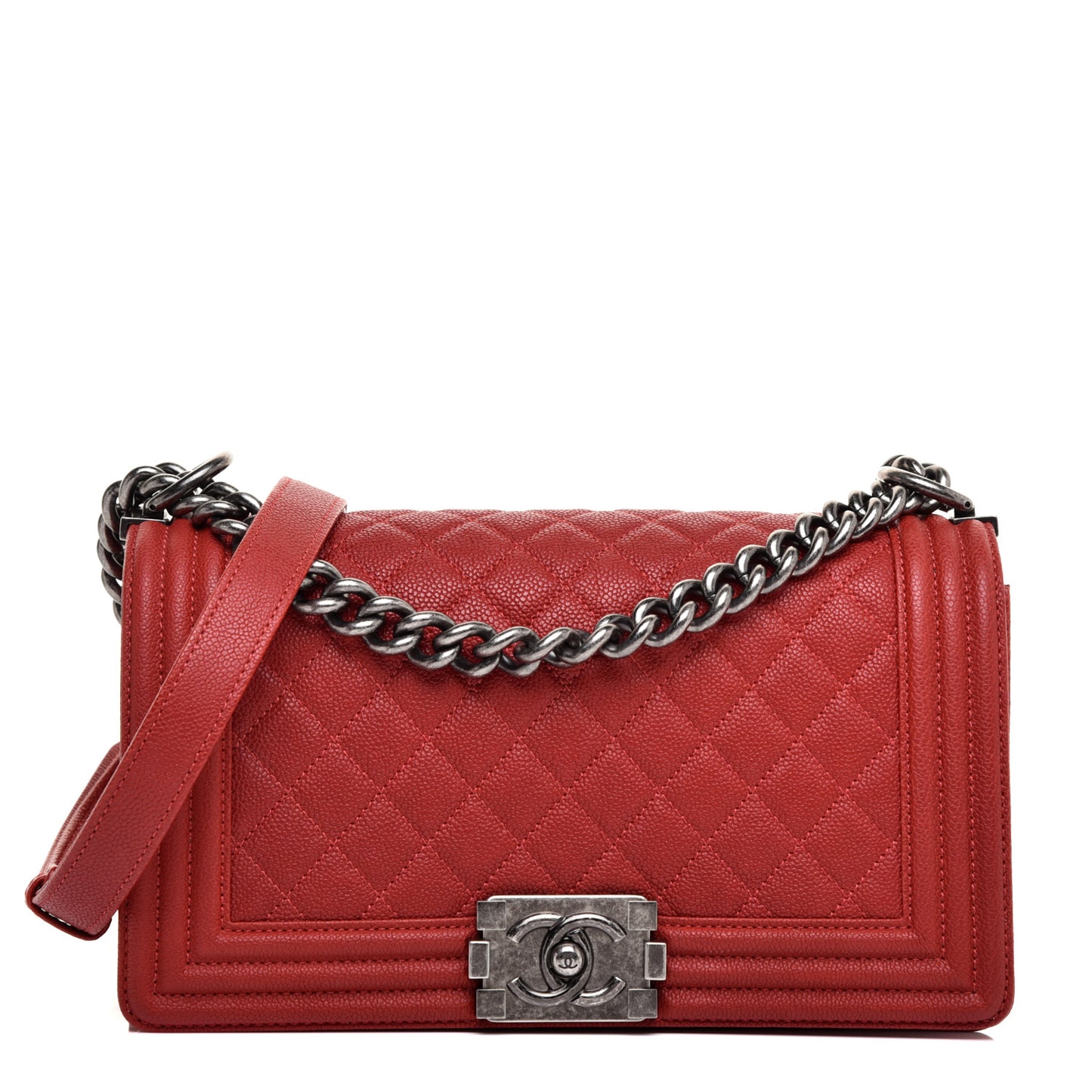 Caviar Quilted Medium Boy Flap Red