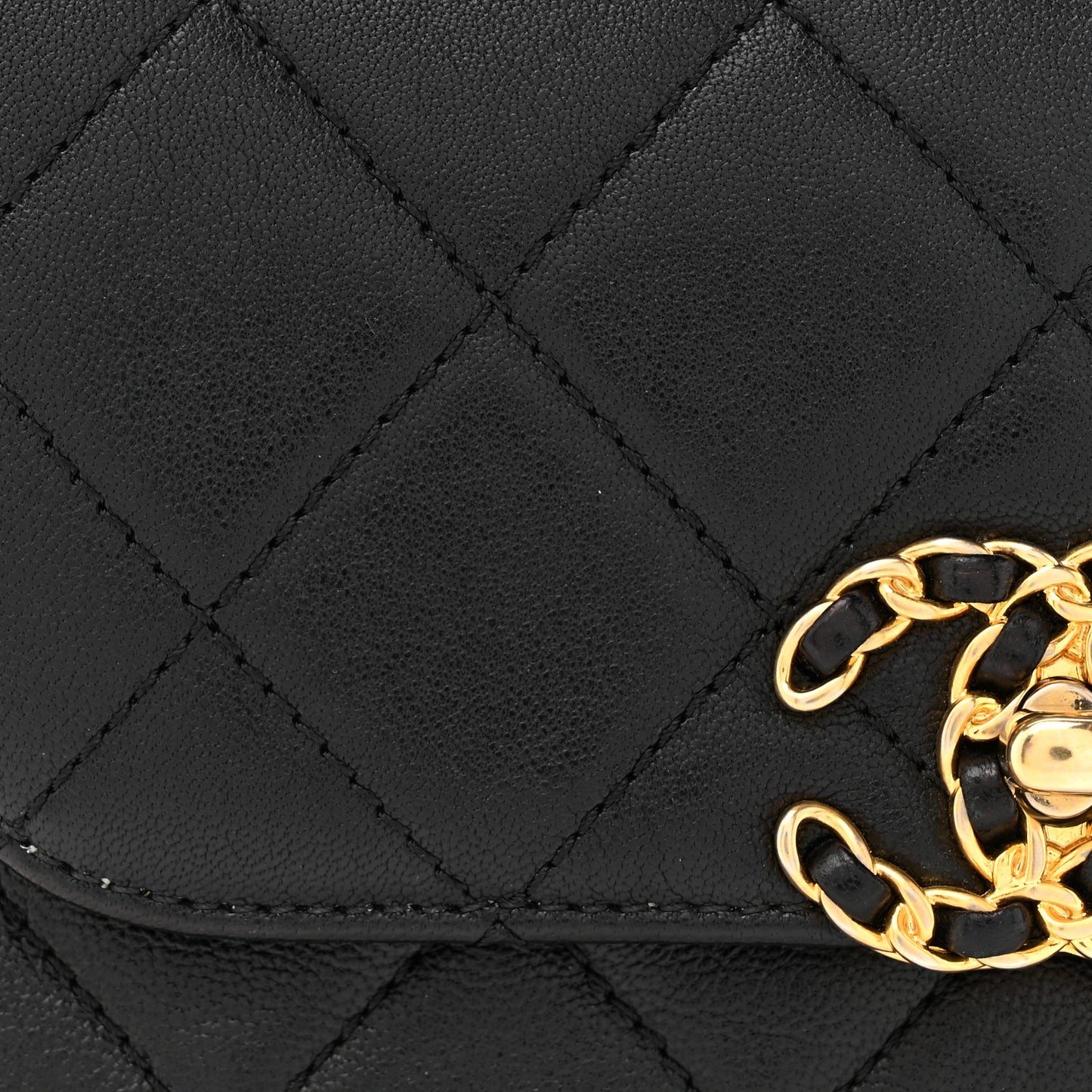 Lambskin Quilted Chain Infinity Waist Belt Bag Black