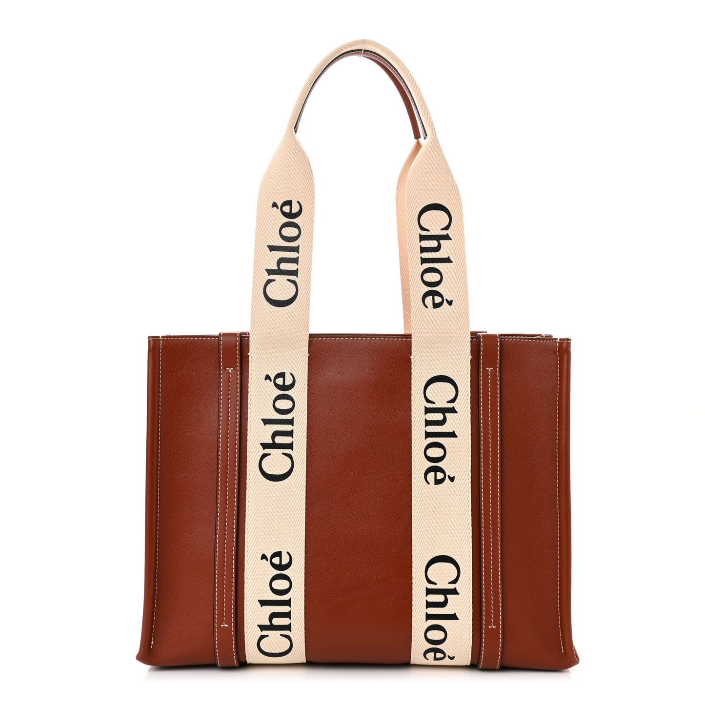 Calfskin Medium Woody Ribbon Tote Sepia Brown