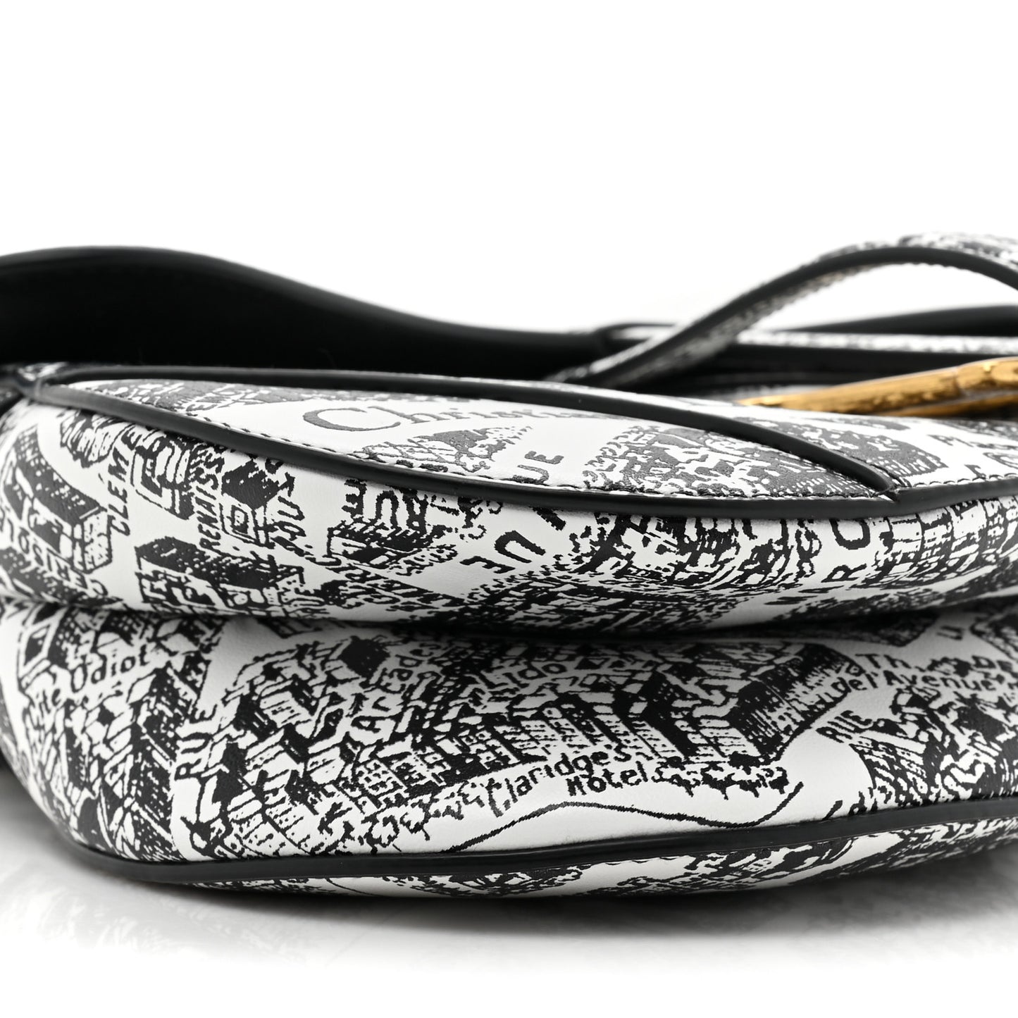 Calfskin Plan De Paris Printed Saddle Bag With Strap White Black