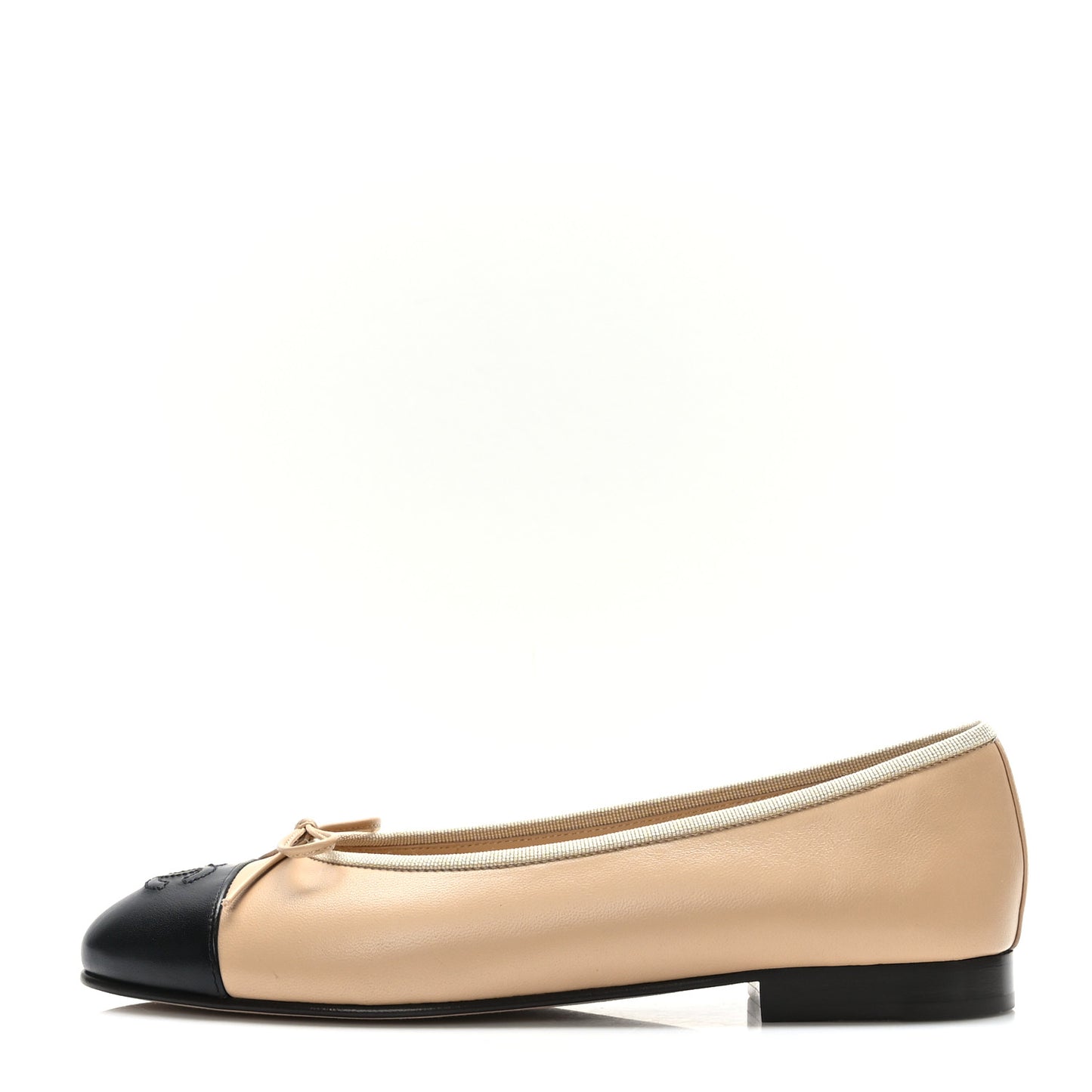 Lambskin Cap Toe CC Ballerina Flats 38 Beige Black