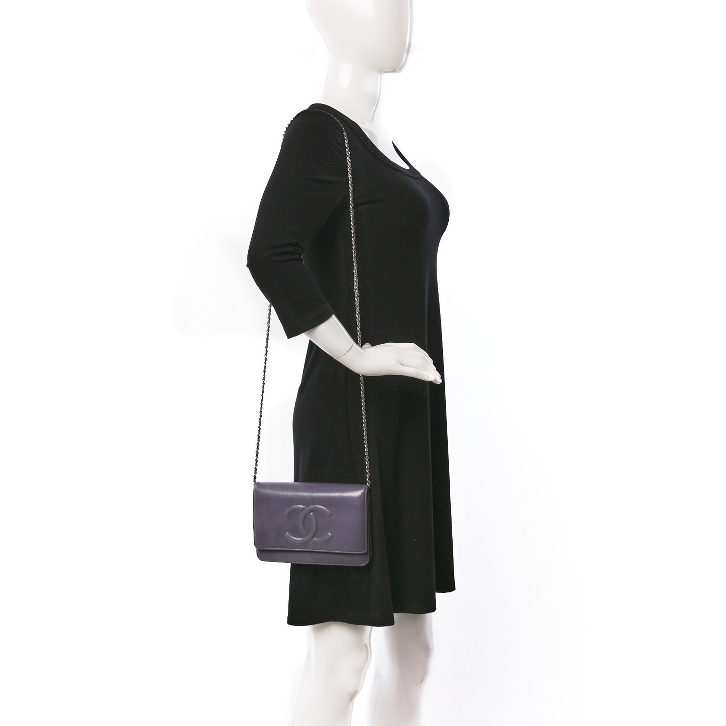 Lambskin Timeless CC Wallet on Chain WOC Light Purple