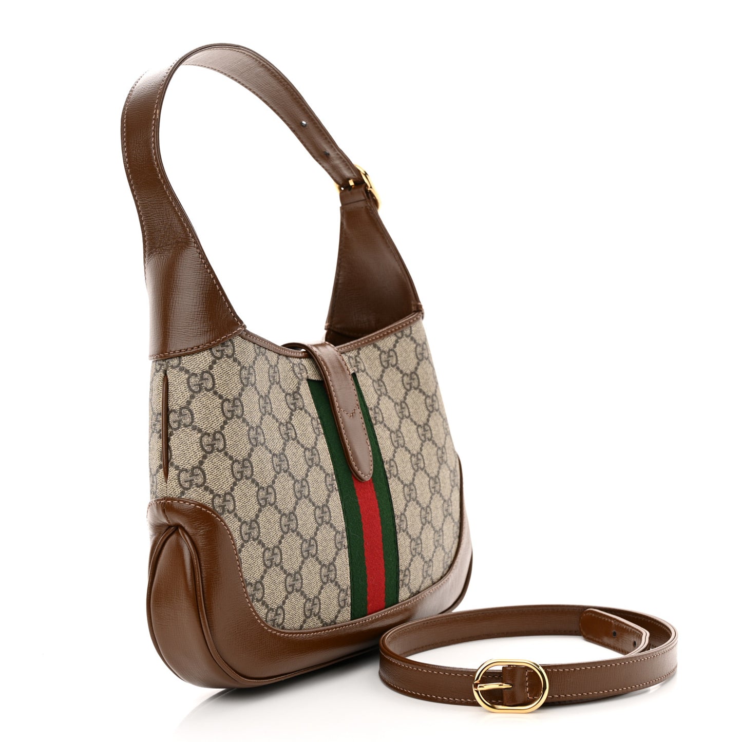 GG Supreme Monogram Azalea Calfskin Web Small Jackie 1961 Hobo Beige Ebony Brown Sugar