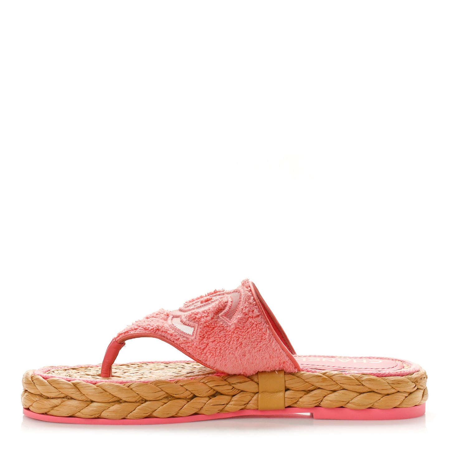Terry Cloth Raffia CC Logo Thong Sandals 37 Pink