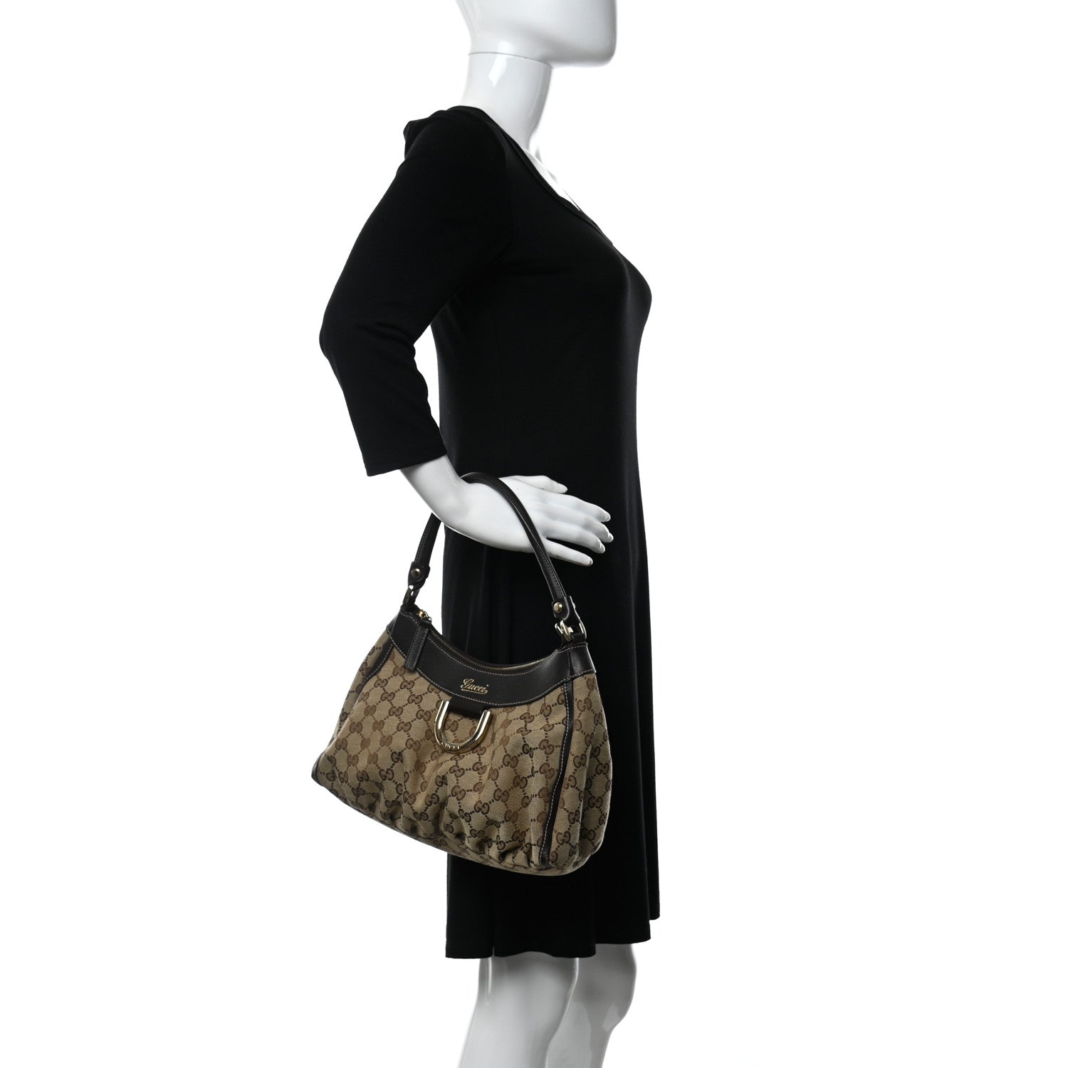 Gucci Monogram Medium D Gold Ring Hobo Dark Brown 2 of 12