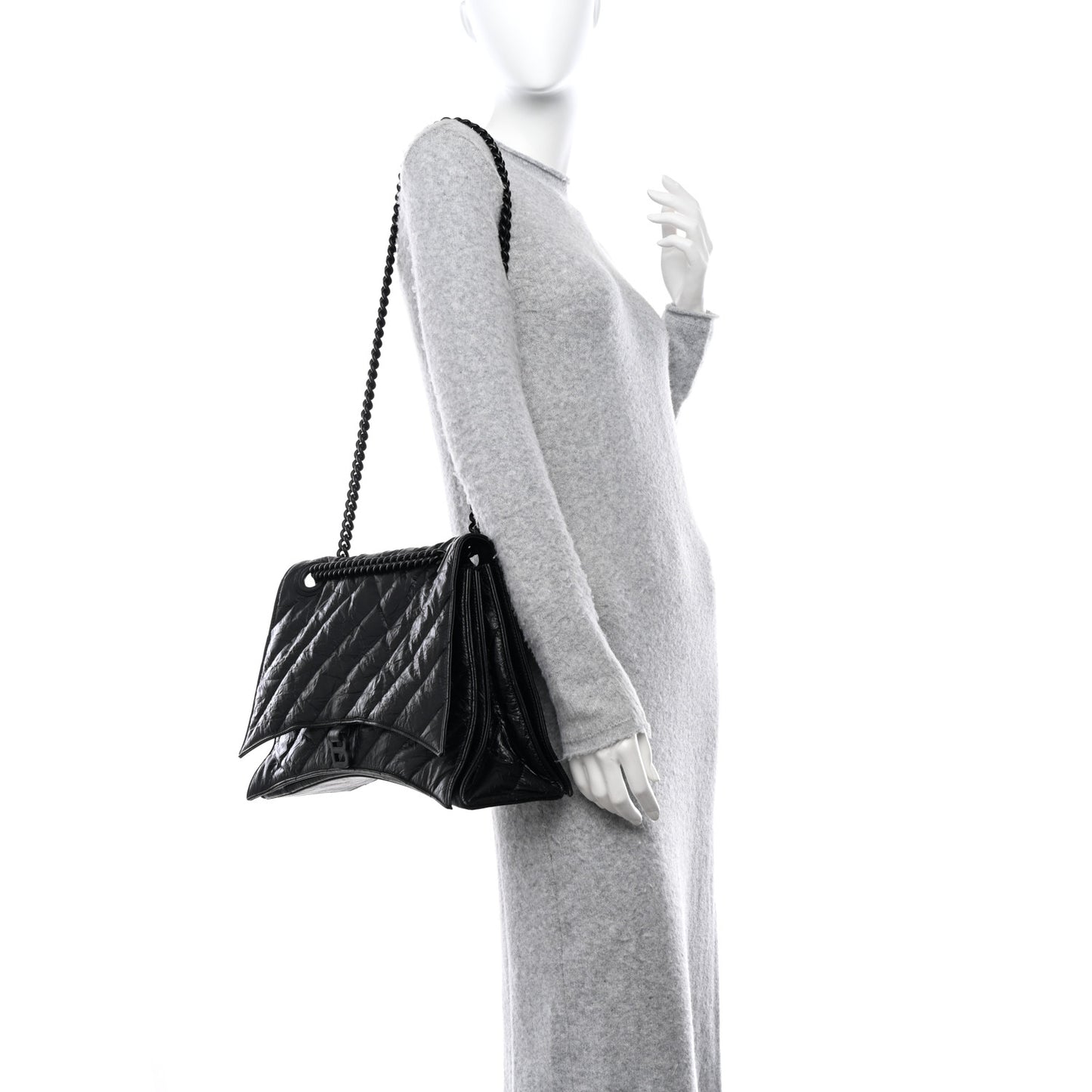 Crushed Calfskin Quilted Matte Black Hardware Large Crush Chain Bag Black