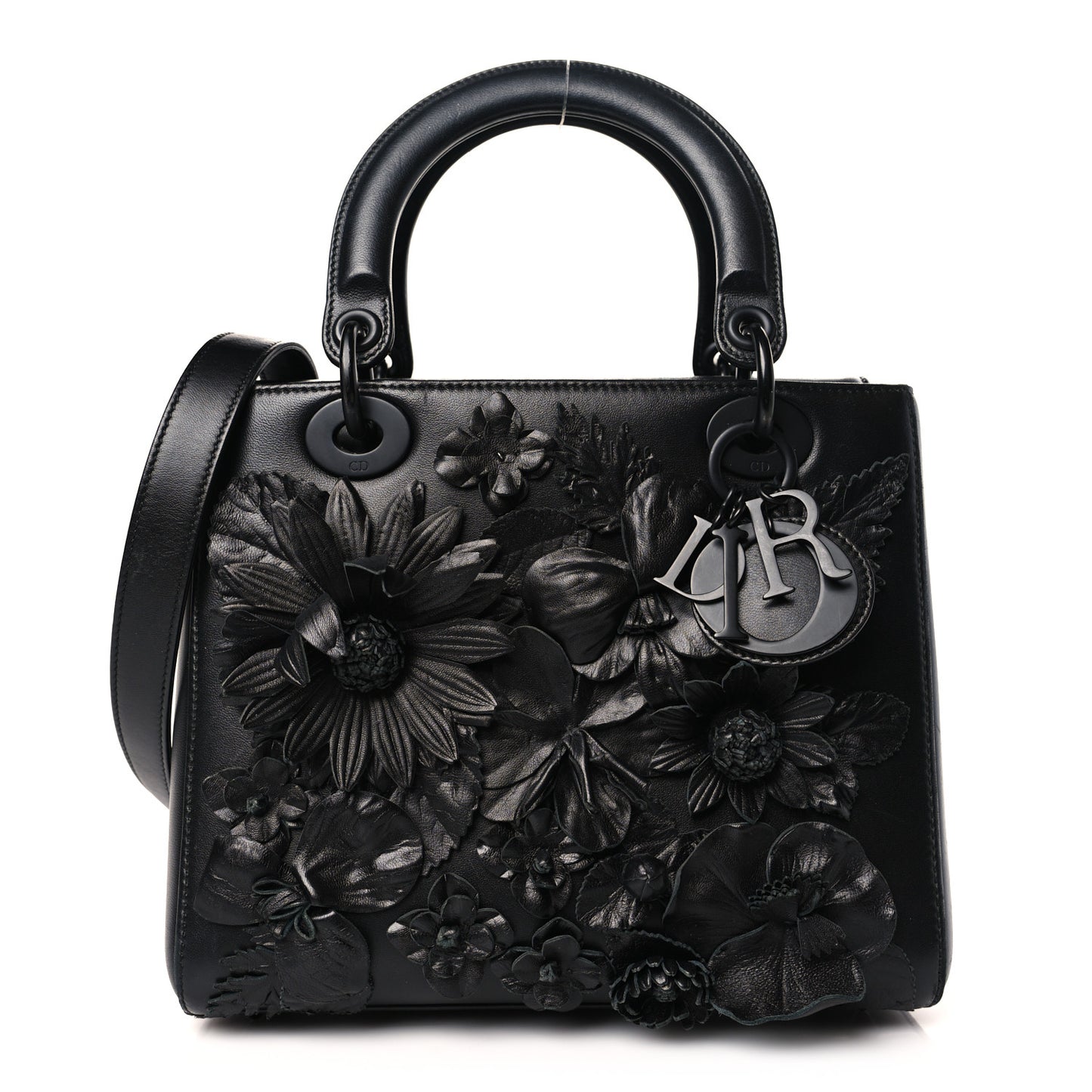 Ultra Matte Calfskin 3D Flower Embellished Medium Lady Dior Black