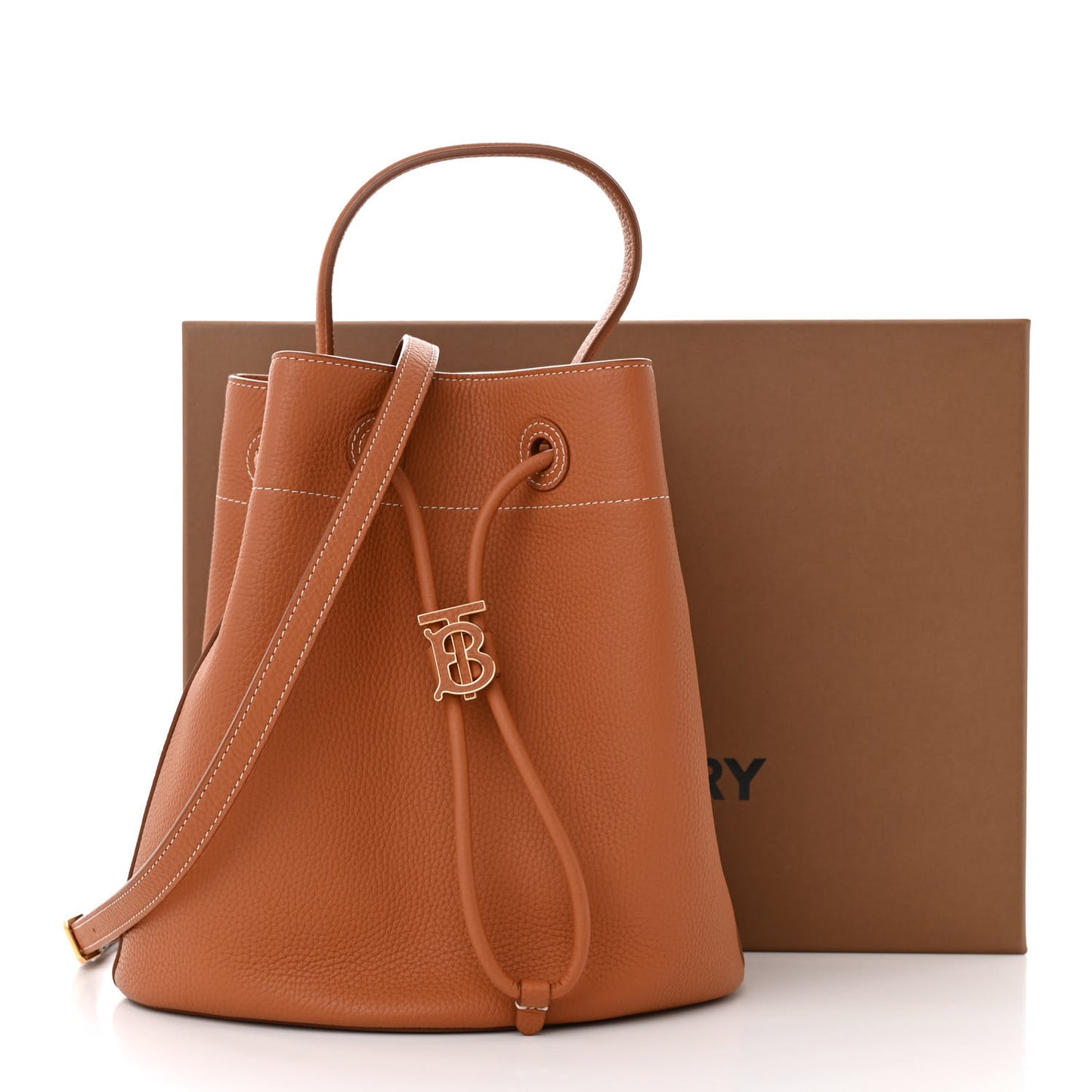 Grainy Calfskin Small TB Bucket Bag Russet Brown