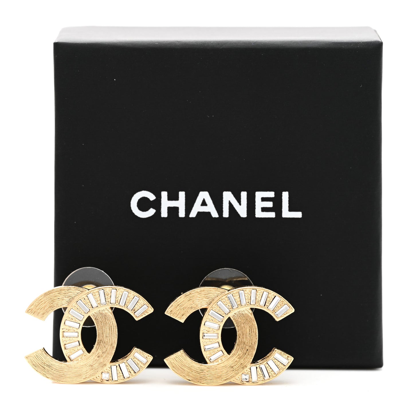 Crystal Baguette CC Earrings Gold
