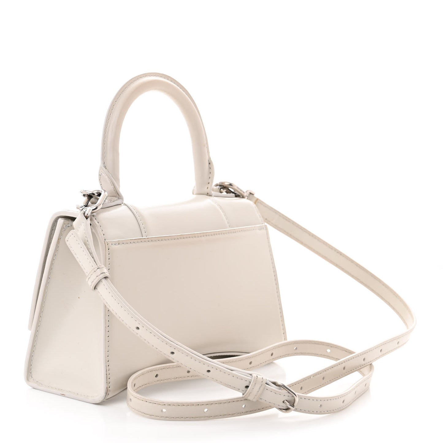 Shiny Box Calfskin Hourglass Top Handle Bag XS Chalky White